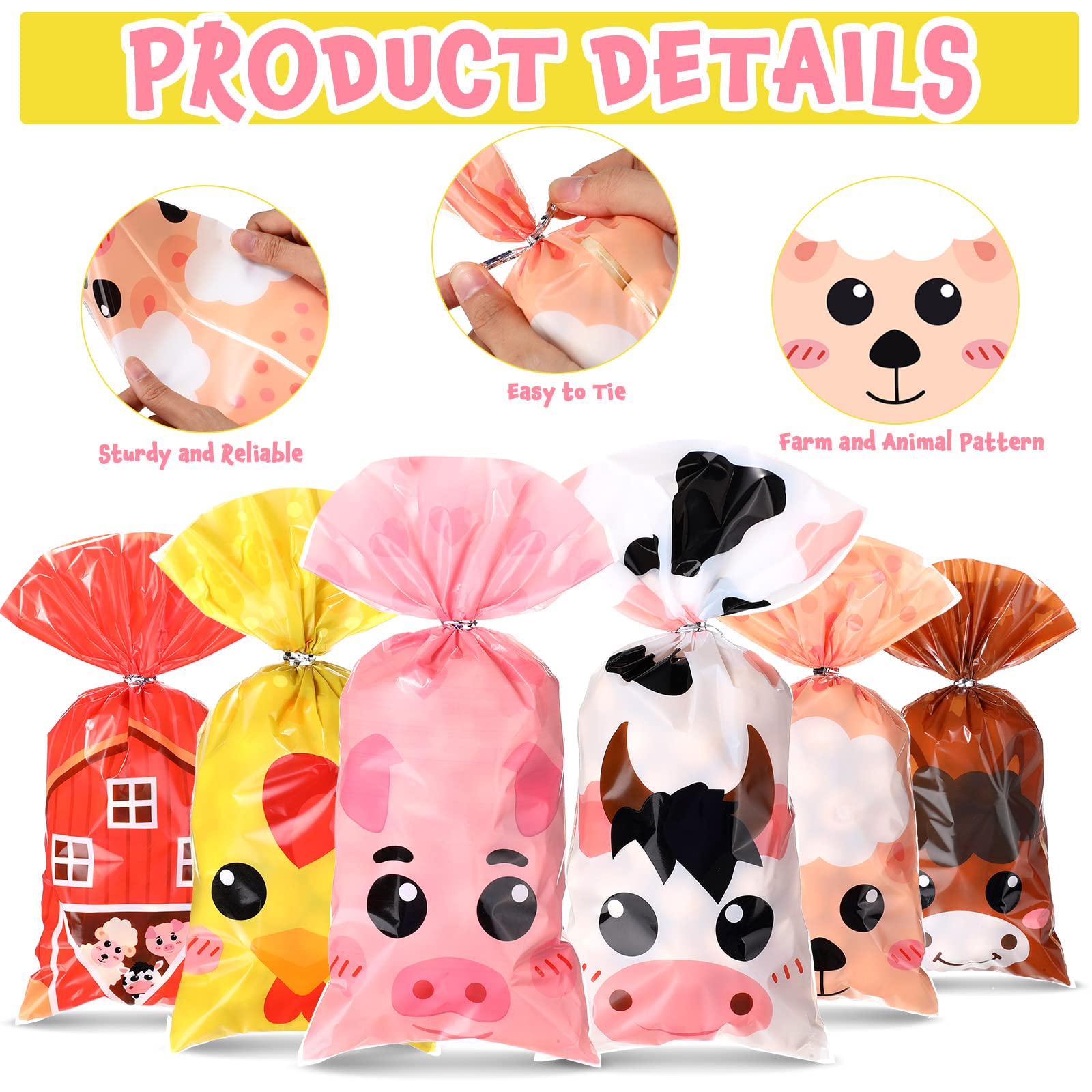 120-Piece Farm Animal Party Favor Bags - Plastic Candy Treat Bags for Baby Showers, Birthday Parties & Farmhouse Decor | Kids Party Supplies for Boys & Girls | Perfect for Farm-Themed Celebrations & Gift-Giving