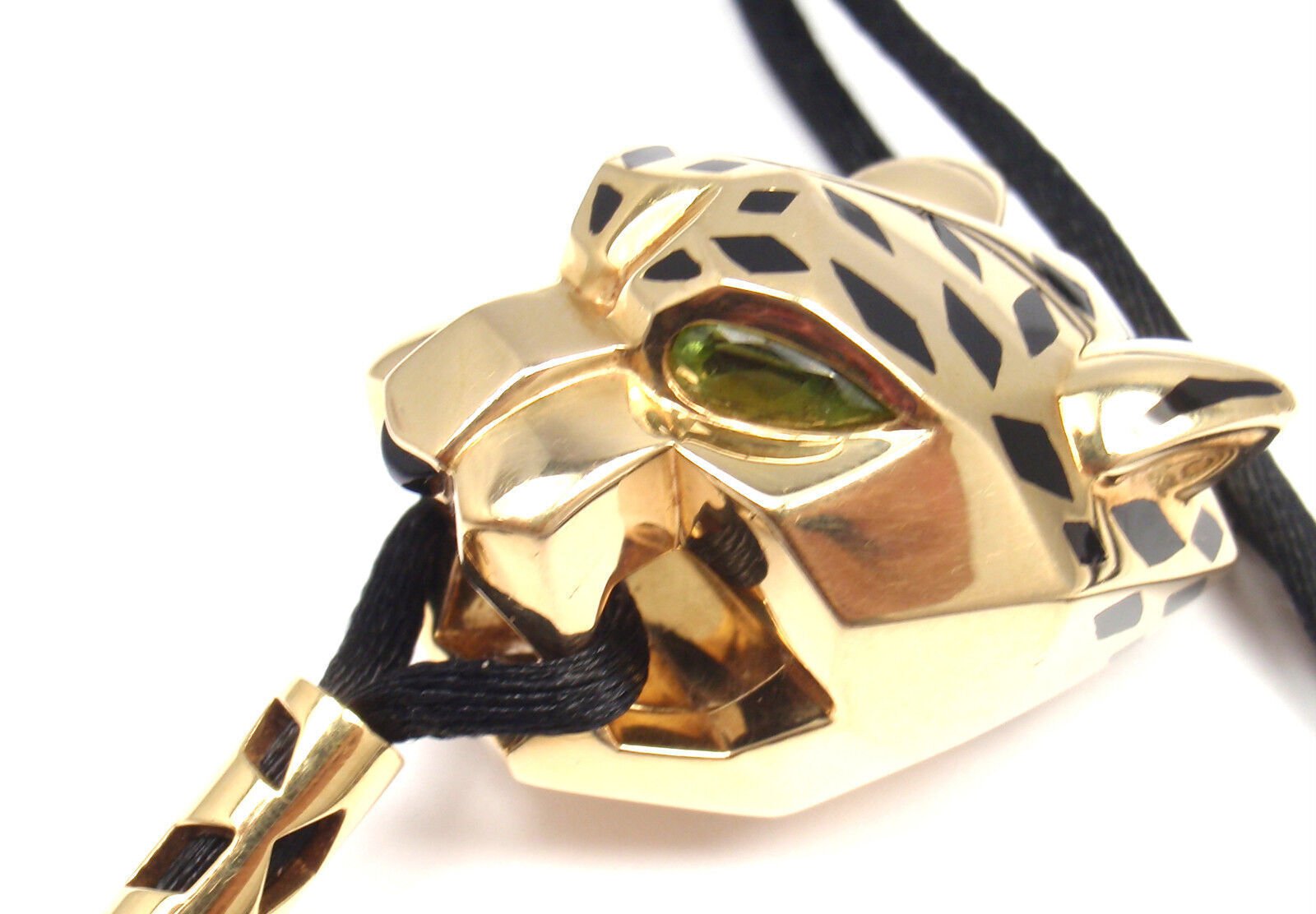 Authentic Cartier Panther Panthere 18k Yellow Gold Emerald Lacquer Cord Necklace - Luxury Jewelry for Women, Elegant Gift for Birthday & Anniversary | Perfect for Parties, Weddings & Special Occasions