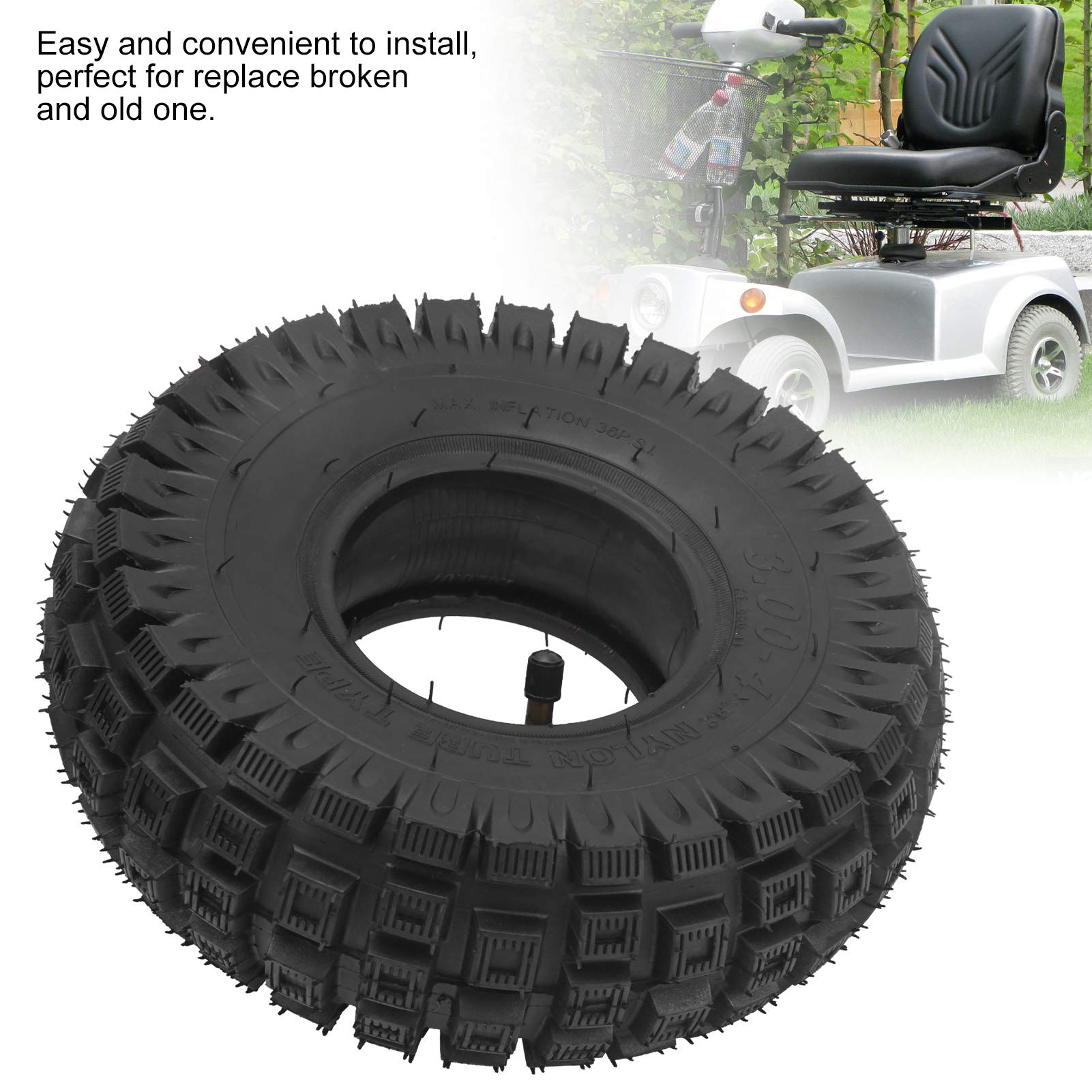 3.00-4 Mobility Scooter Tires with Inner Tube - Bent Valve Stem Replacement Tires for 3-Wheel Elderly Scooters, Wheelchairs & Wheelbarrows - Durable Rubber Tires for Outdoor Use & Daily Mobility
