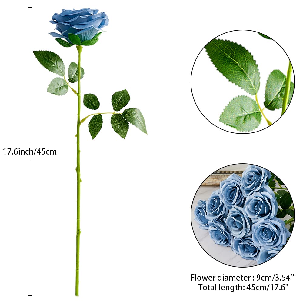 10pcs Artificial Rose Bouquet - Dusty Blue Silk Fake Roses for Wedding Arrangements, Bridal Bouquets, Centerpieces, Home Decor, Party & Event Decoration - Long-Lasting Floral Stems for Romantic Settings & Tabletop Displays