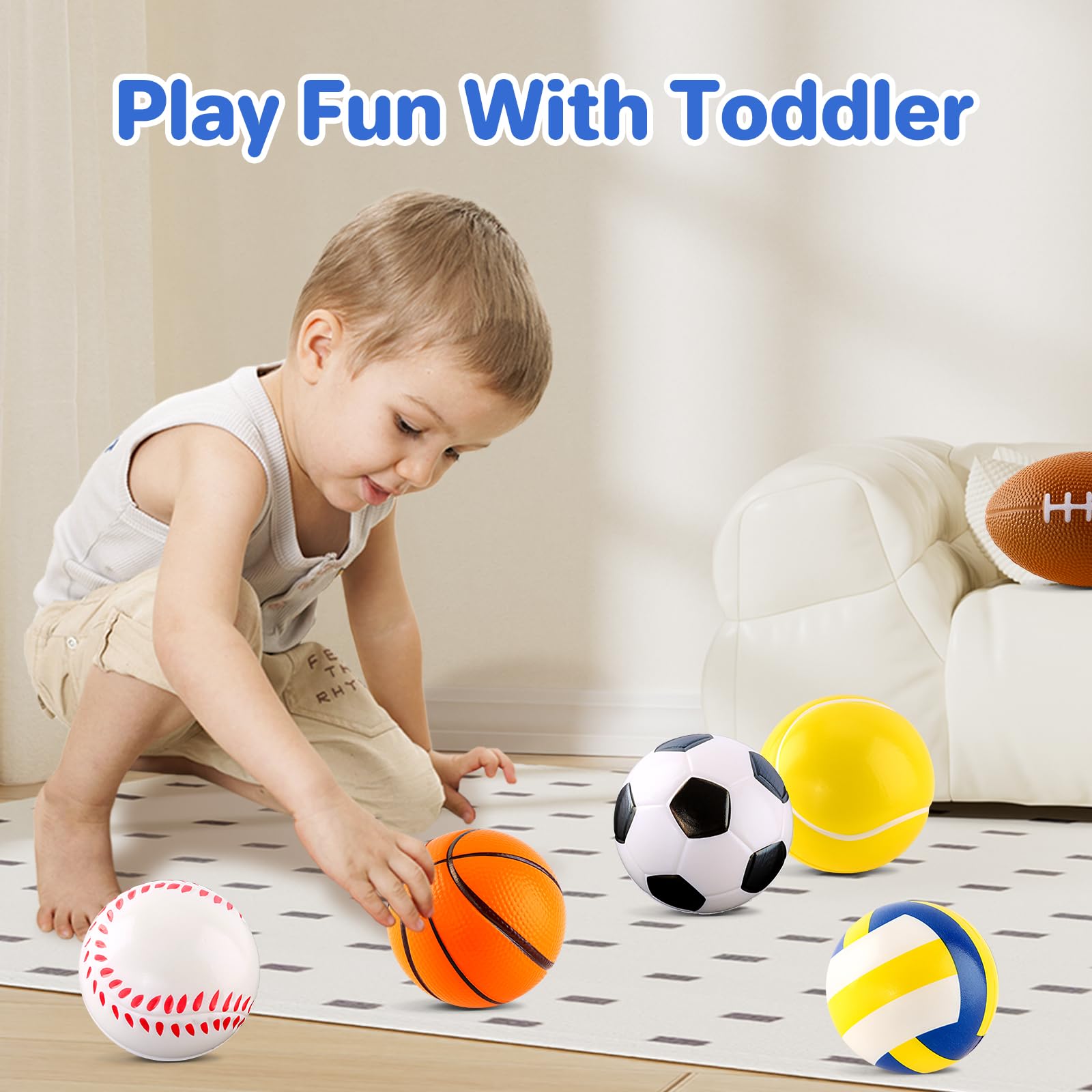 **6-Pack Soft Foam Sports Balls Set for Toddlers 3-5 Years Old - Soccer, Basketball, Football, Baseball, Tennis & Volleyball - Safe Mini Play Balls for Boys & Girls - Perfect for Indoor/Outdoor Play, Birthday Gifts & Early Learning**