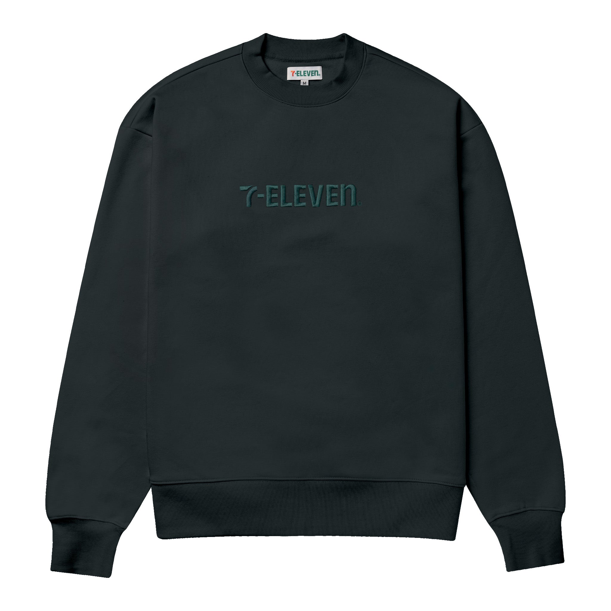 7 Eleven® Embroidered Logo Crewneck Sweatshirt - Pine Green Unisex Pullover for Casual Wear & Street Style Fashion