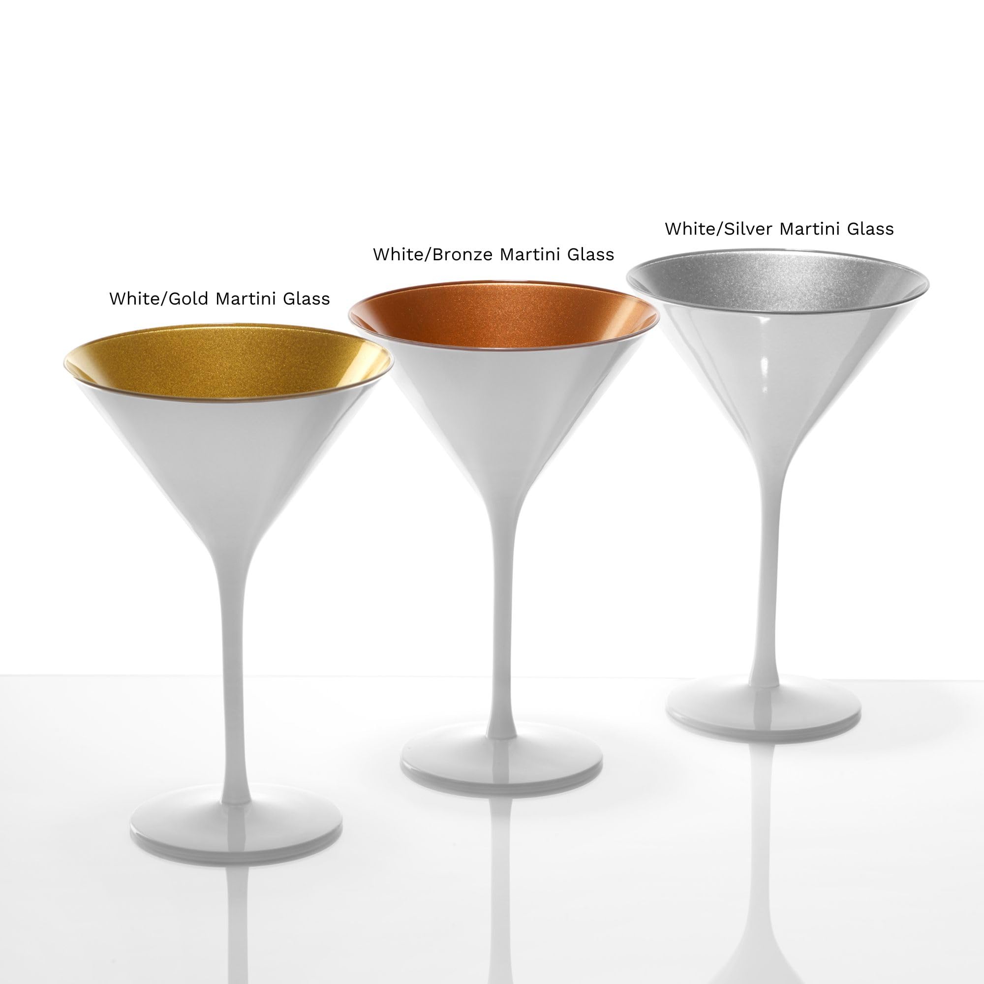 Stölzle Lausitz Olympia 8oz Martini Glasses Set of 6 - Premium Crystal Barware, Lead-Free & Dishwasher Safe Cocktail Glasses - Perfect for Gatsby Parties, Wedding Receptions & Upscale Home Entertaining (White & Bronze)
