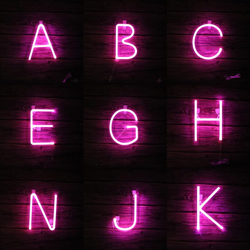 LED Neon Letter Sign - Customizable Alphabet A-Z & Numbers 0-9 Wall Decor, Pink Glow Light for Bedroom, Bar, Wedding, Party & Home Decoration
