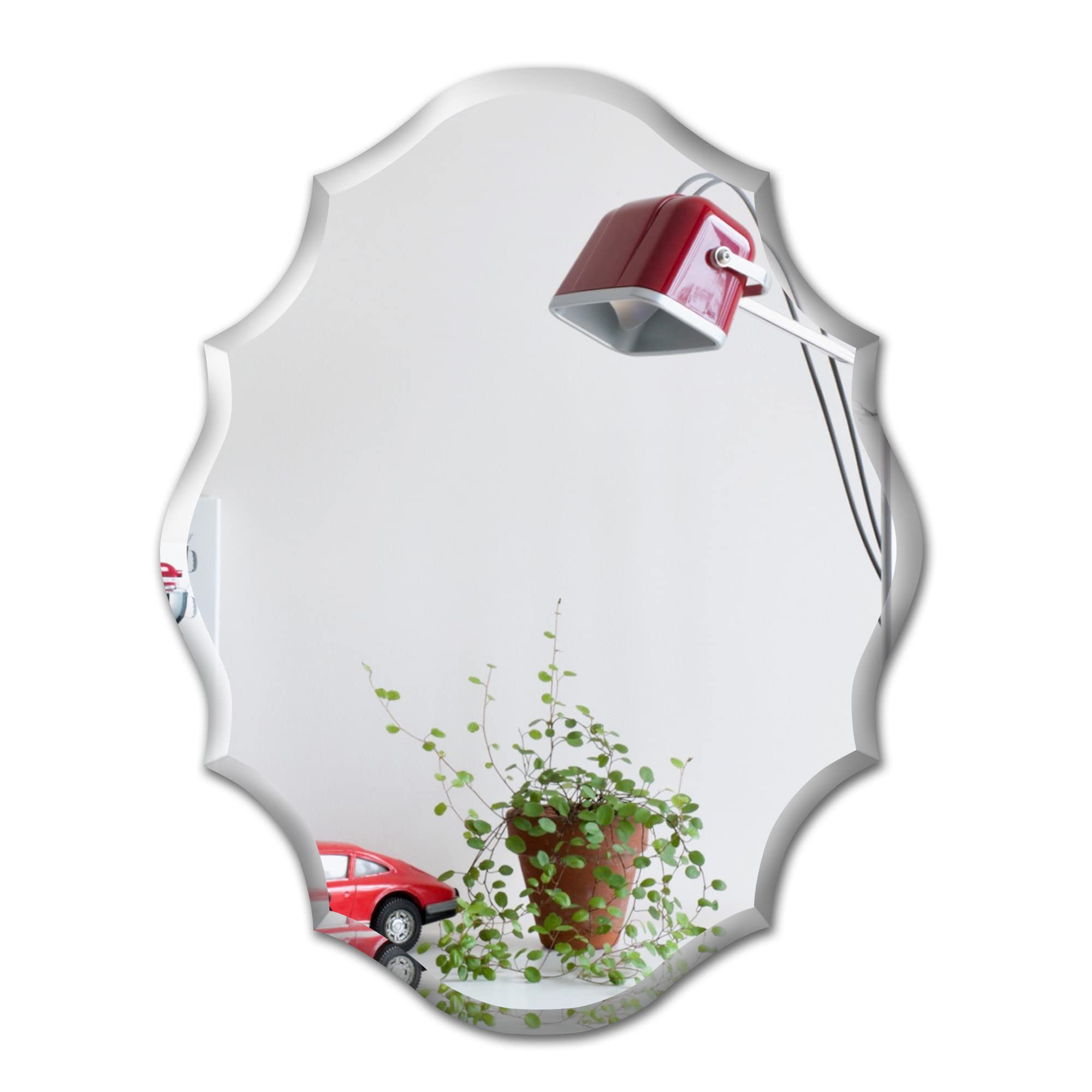 Emma Shaped Frameless Beveled Mirror with Solid Wood Backing - 22x28 Inches - Elegant Wall Mirror for Bedroom, Bathroom, Living Room & Entryway Decor