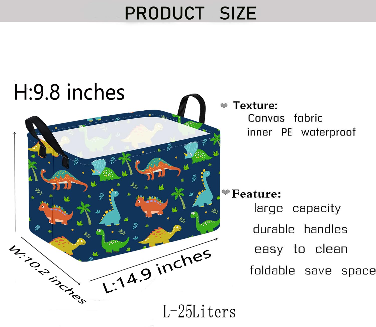 Durable Waterproof Rectangle Toy Storage Bin - Nursery Organizer, Kids Room Decor, Closet & Laundry Hamper - Perfect for Baby Gifts & Shelf Baskets (Blue Dinosaur Design) | Ideal for Playroom, Bedroom & Home Organization