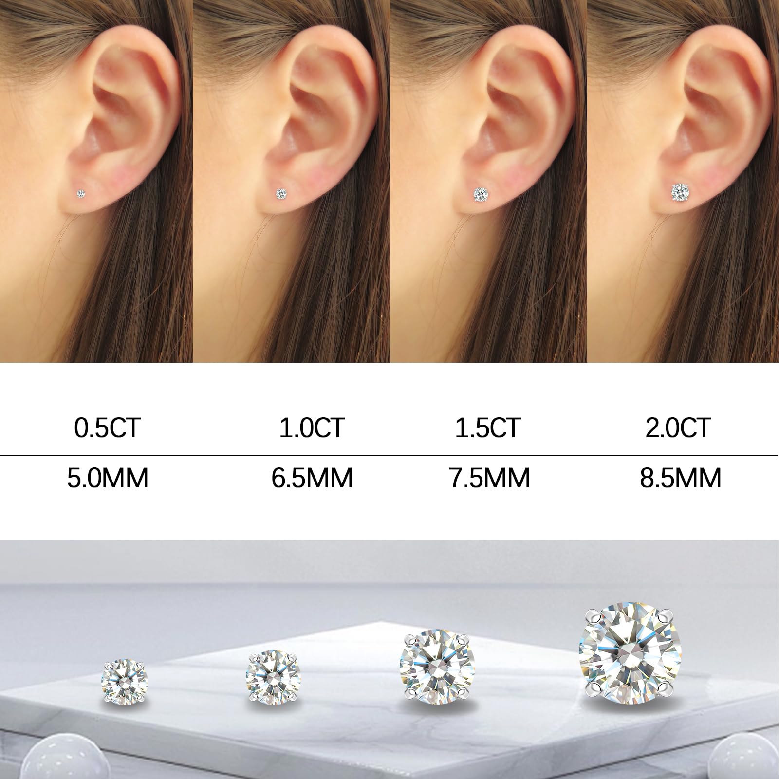 Lab-Created Moissanite Stud Earrings for Women - 925 Sterling Silver Gold Vermeil Solitaire Earrings | Hypoallergenic, Durable Jewelry Gift for Her/Him | Perfect for Weddings, Anniversaries & Everyday Elegance