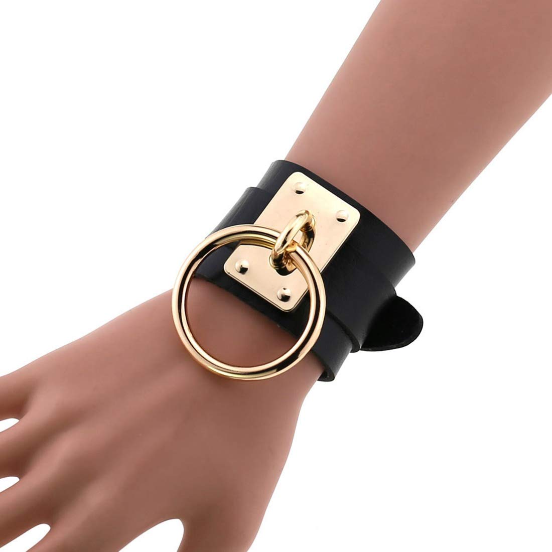 Punk Rock Gothic Bracelet - Adjustable Gold Silver PU Leather Wristband for Men & Women | Perfect for Concerts, Festivals, and Alternative Fashion Outfits