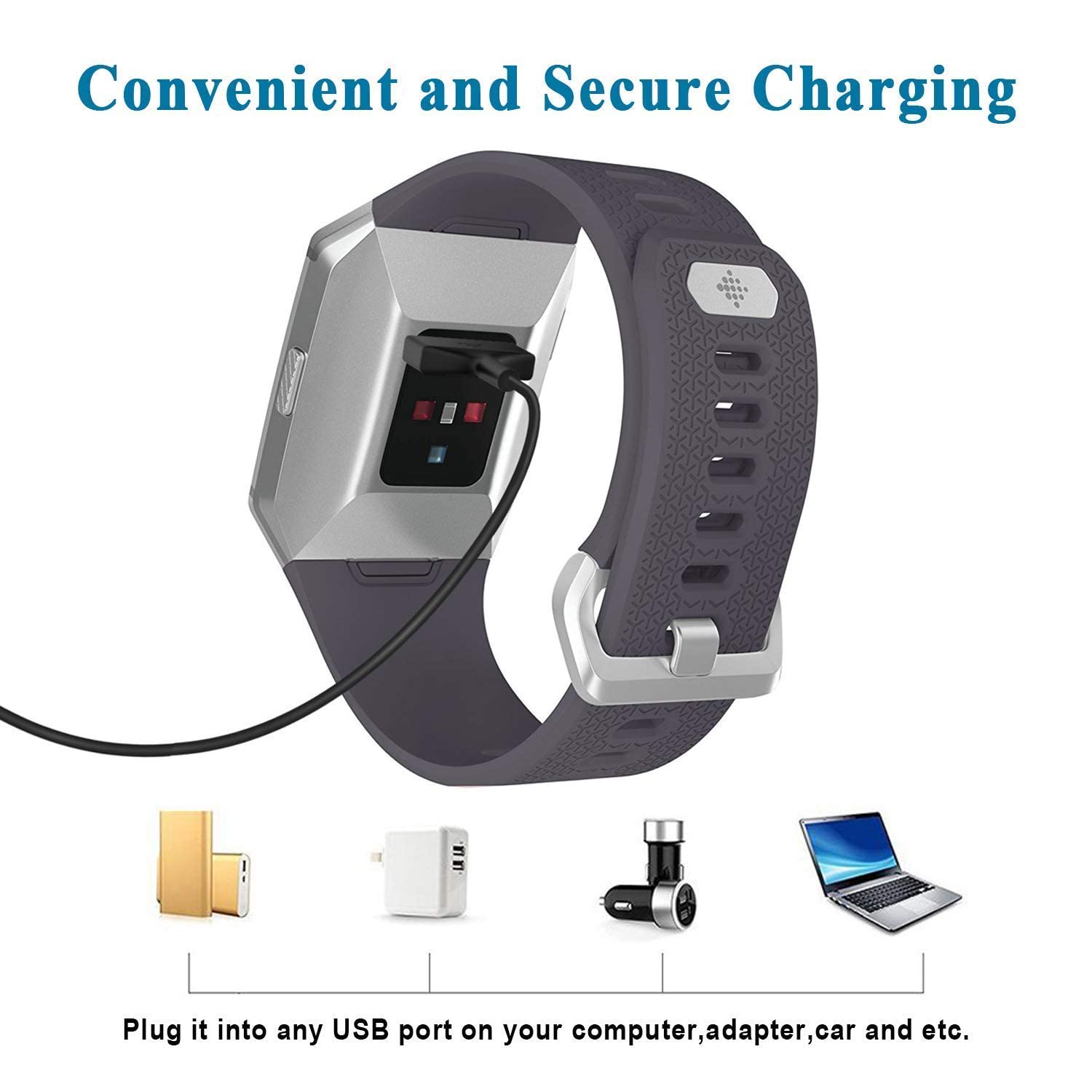 Fitbit Ionic Charger Cable - 3.3FT Replacement USB Charging Cord for Ionic Smart Watch | Perfect for Home, Office & Travel Charging