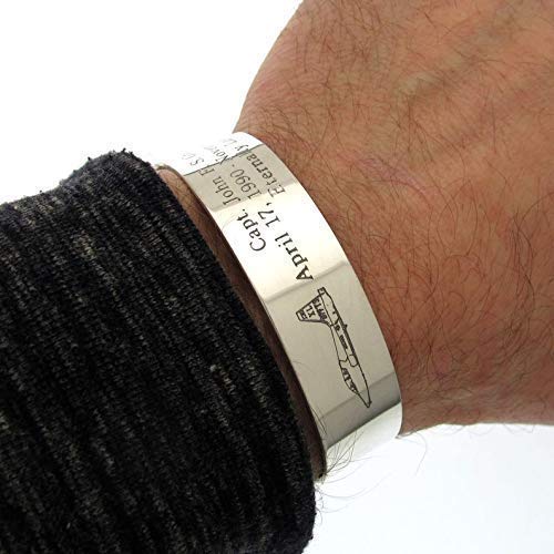 Custom Sterling Silver Military Pilot Cuff Bracelet - Personalized USAF Air Force Gift for Men, Deployment & KIA Memorial - Perfect for Veterans, Airmen & Fighter Jet Enthusiasts | Ideal for Military Appreciation, Memorial Services & Special Occasions