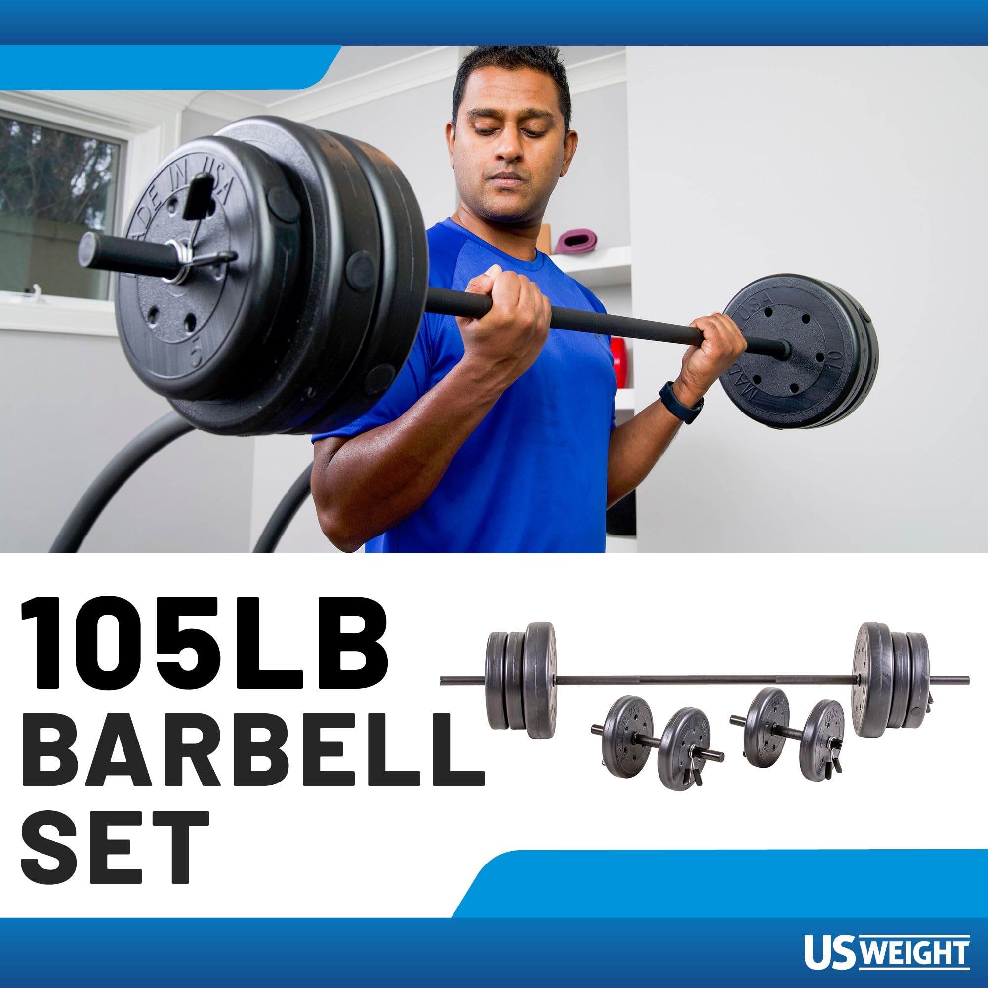 105 Pound Adjustable Barbell Weight Set for Home Gym - Includes 2 Dumbbell Bars & 6ft Olympic Bar | Perfect for Strength Training, CrossFit & Home Workouts (Black)