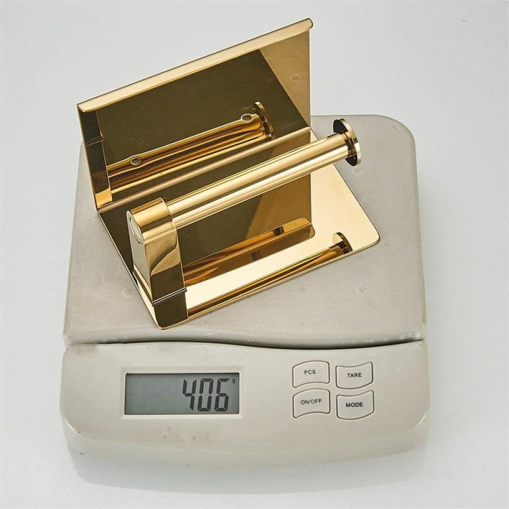 Stainless Steel Gold Double Roll Toilet Paper Holder with Phone Shelf - Wall Mounted Bathroom Tissue Dispenser for Modern Homes (A02) | Perfect for Small Bathrooms, Powder Rooms & RVs
