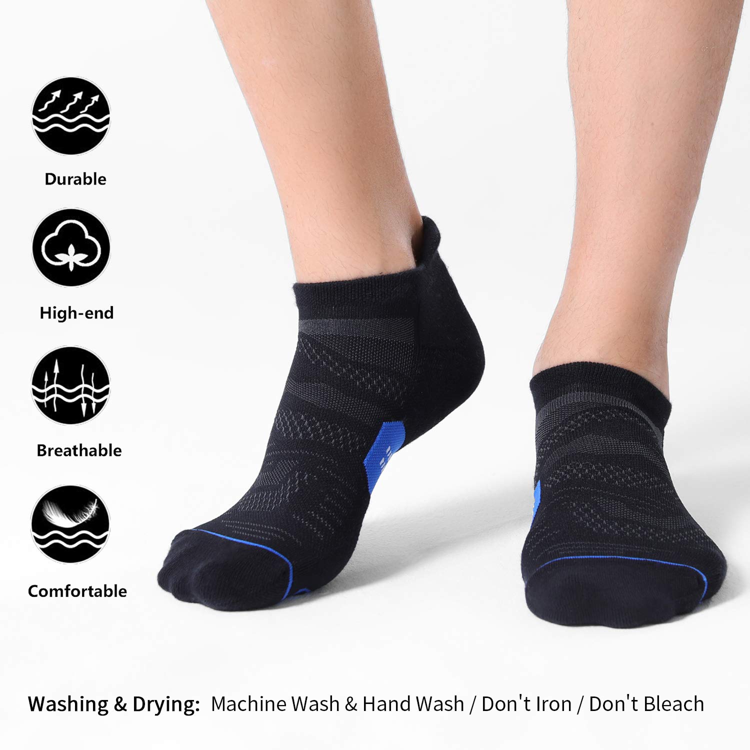 CS CELERSPORT 6 Pack Men's Running Ankle Socks with Cushion Support - Breathable Low Cut Athletic Sports Socks for Jogging, Gym & Daily Wear