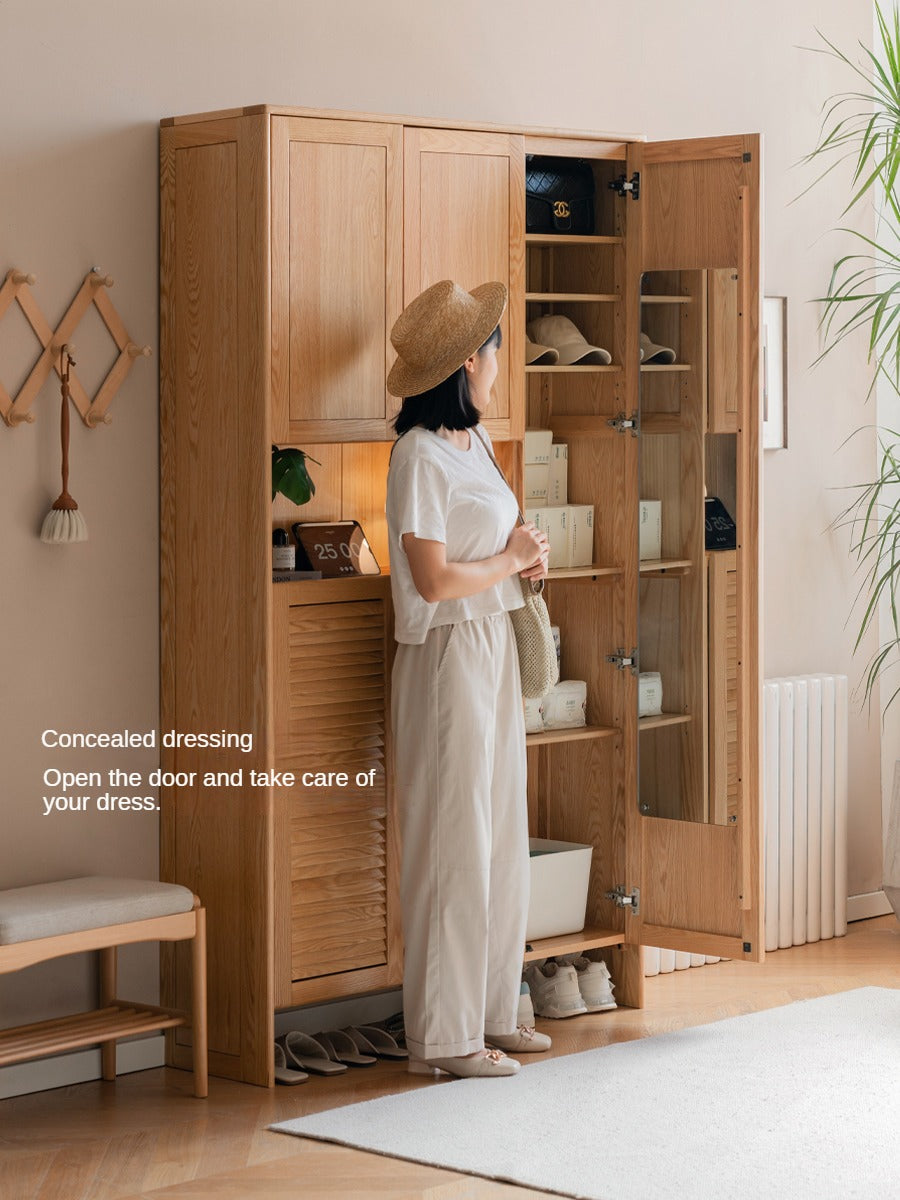 Solid Oak Wood Storage Cabinet - Shoe Locker & Entryway Organizer for Home, Office, or Mudroom - Durable Entry Storage Solution with Adjustable Shelves