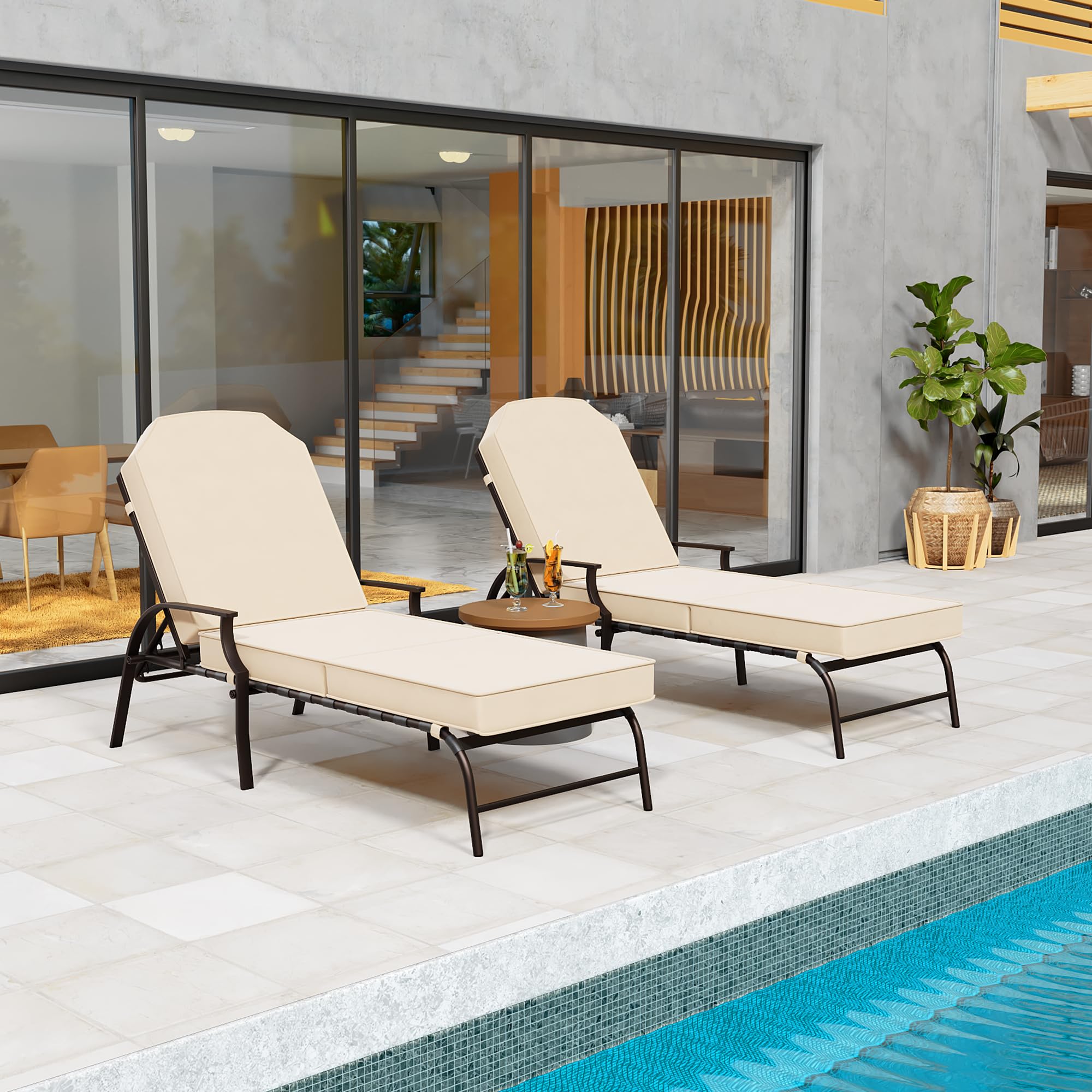 Kozyard Maya Chaise Lounge - Outdoor Patio Recliner Chair with Cushion, Comfortable Adjustable Sun Lounger for Poolside, Backyard, Beach & Garden Relaxation (Tan) - Weather-Resistant & Durable