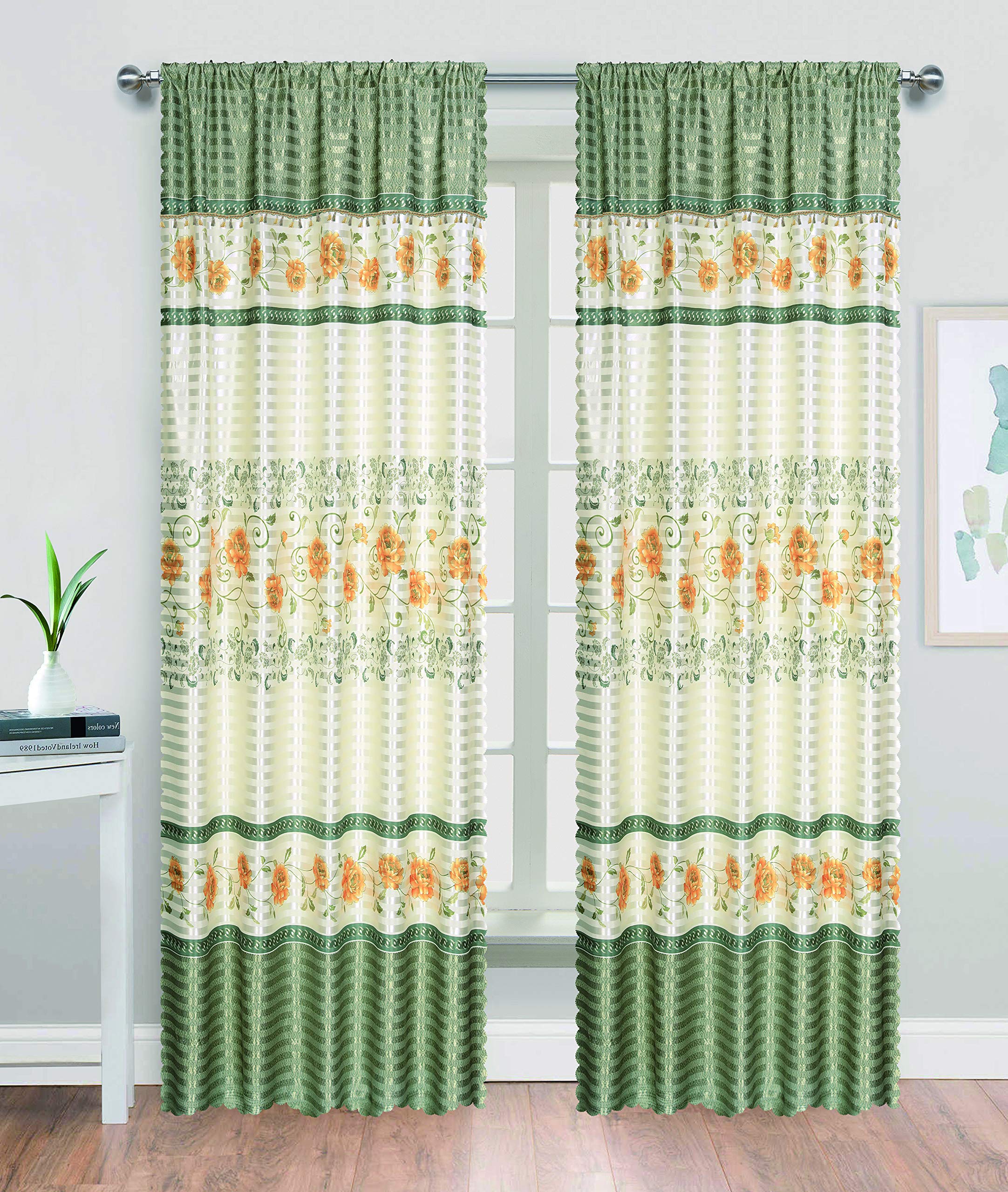 Silky Satin Rose Rod Pocket Window Curtain Panel - 84 Inch Length, Lime Green - Elegant Home Decor for Living Room, Bedroom & Dining Room - Soft Light Filtering & Privacy Sheer Curtains