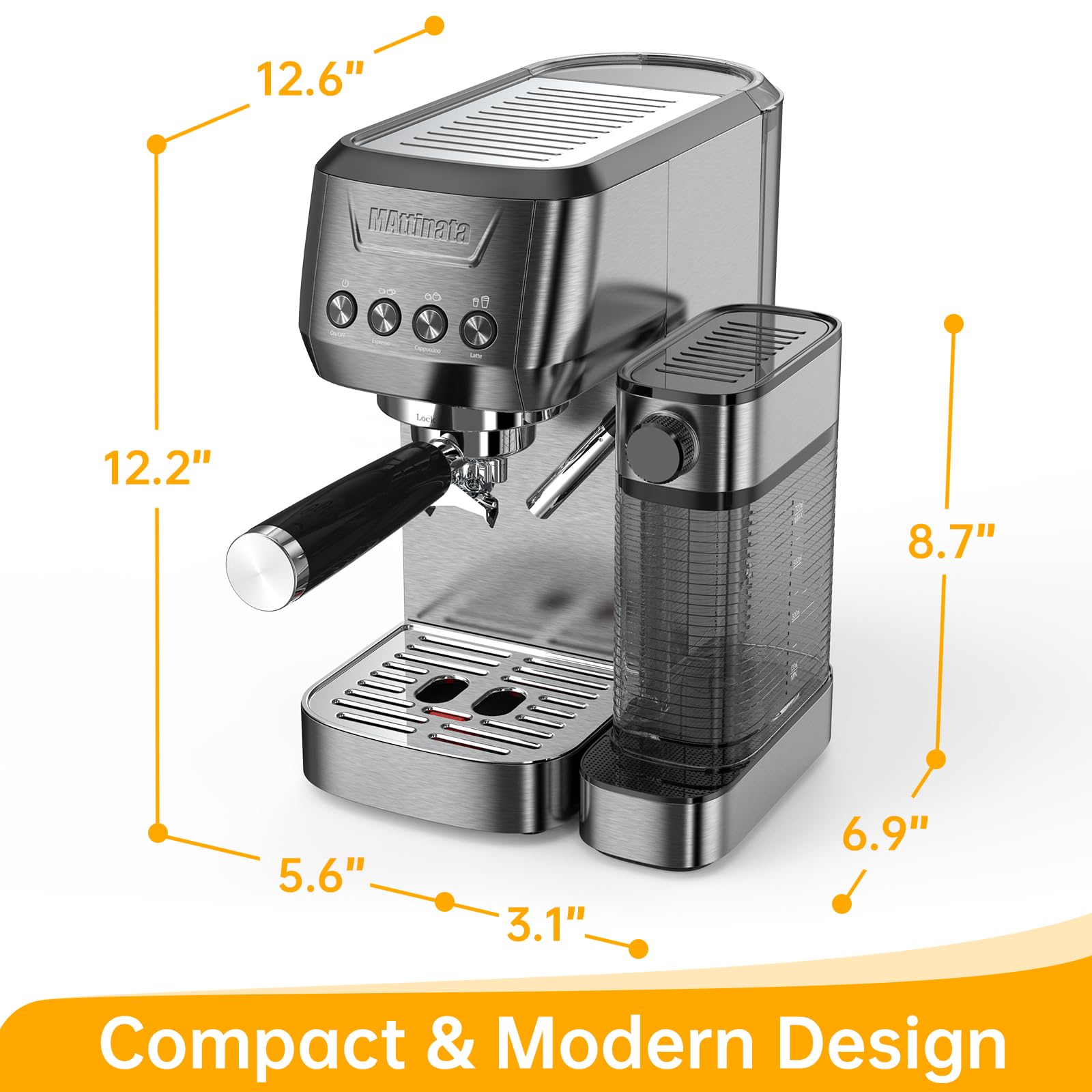 20 Bar Espresso Machine with Milk Frother - Stainless Steel Home Cappuccino Maker with 2.0L Automatic Milk Tank | Perfect for Coffee Lovers & Entertaining Guests