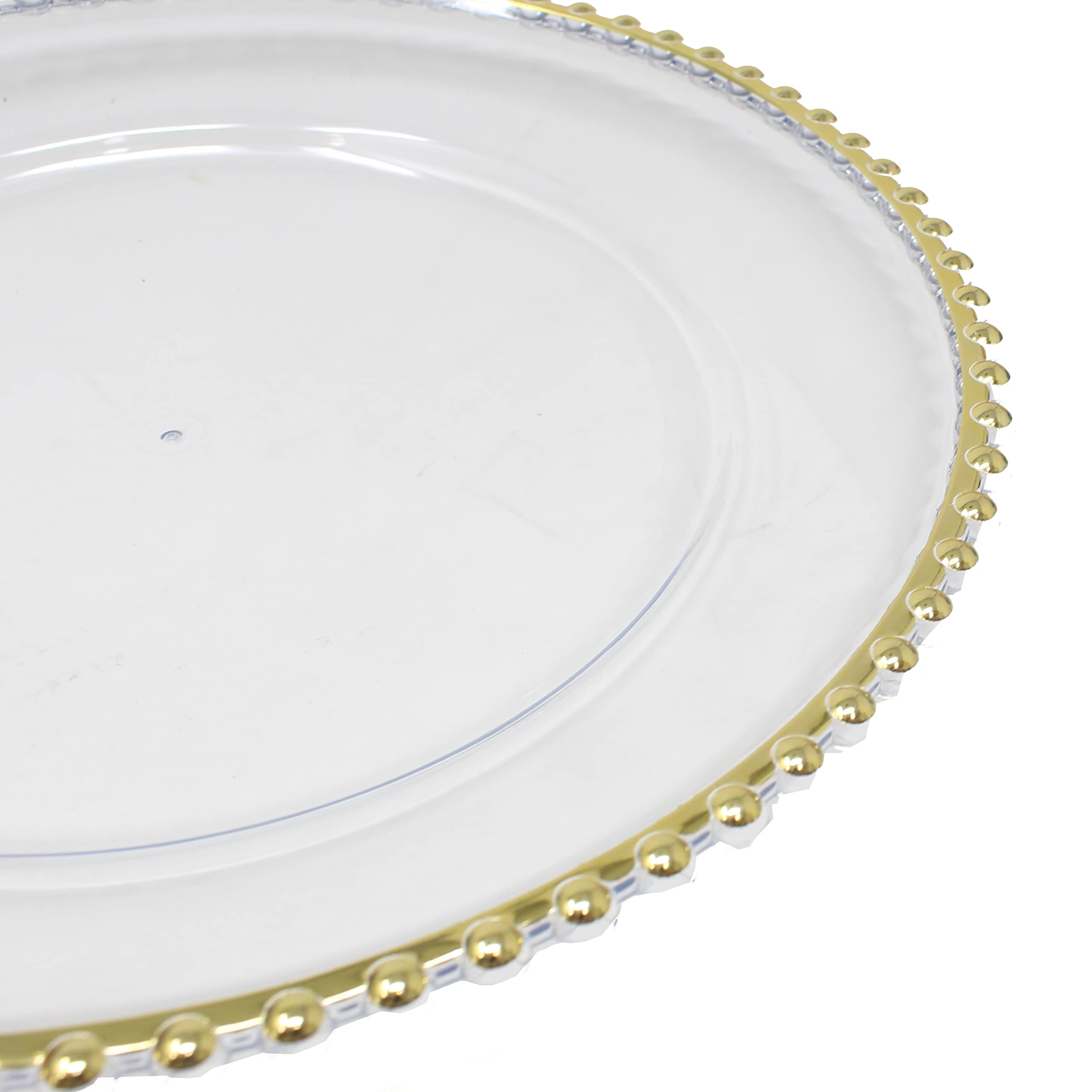 Luxury Gold Metallic Foil Charger Plates Set of 6 - Elegant Beaded Rim Dinner Plates - Durable Thick Plastic Chargers - Perfect for Weddings, Parties & Formal Dining Decor
