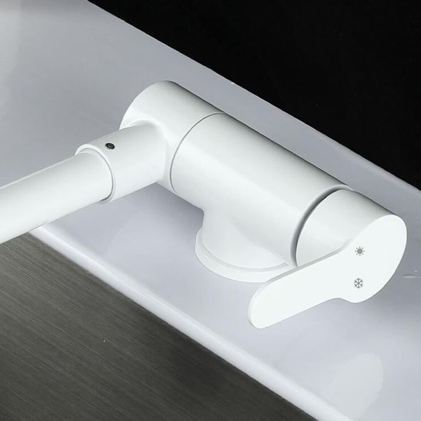 Folding Kitchen Mixer Faucets, Front Window Stainless Steel Swivel Cold & Hot Water Sink Faucet, White Kitchen Sink Mixer for Modern & Compact Spaces