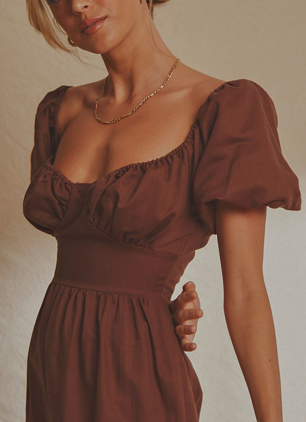 European Linen Maxi Dress in Chocolate Brown - Elegant Boho Summer Dress for Beach, Vacation & Casual Outings