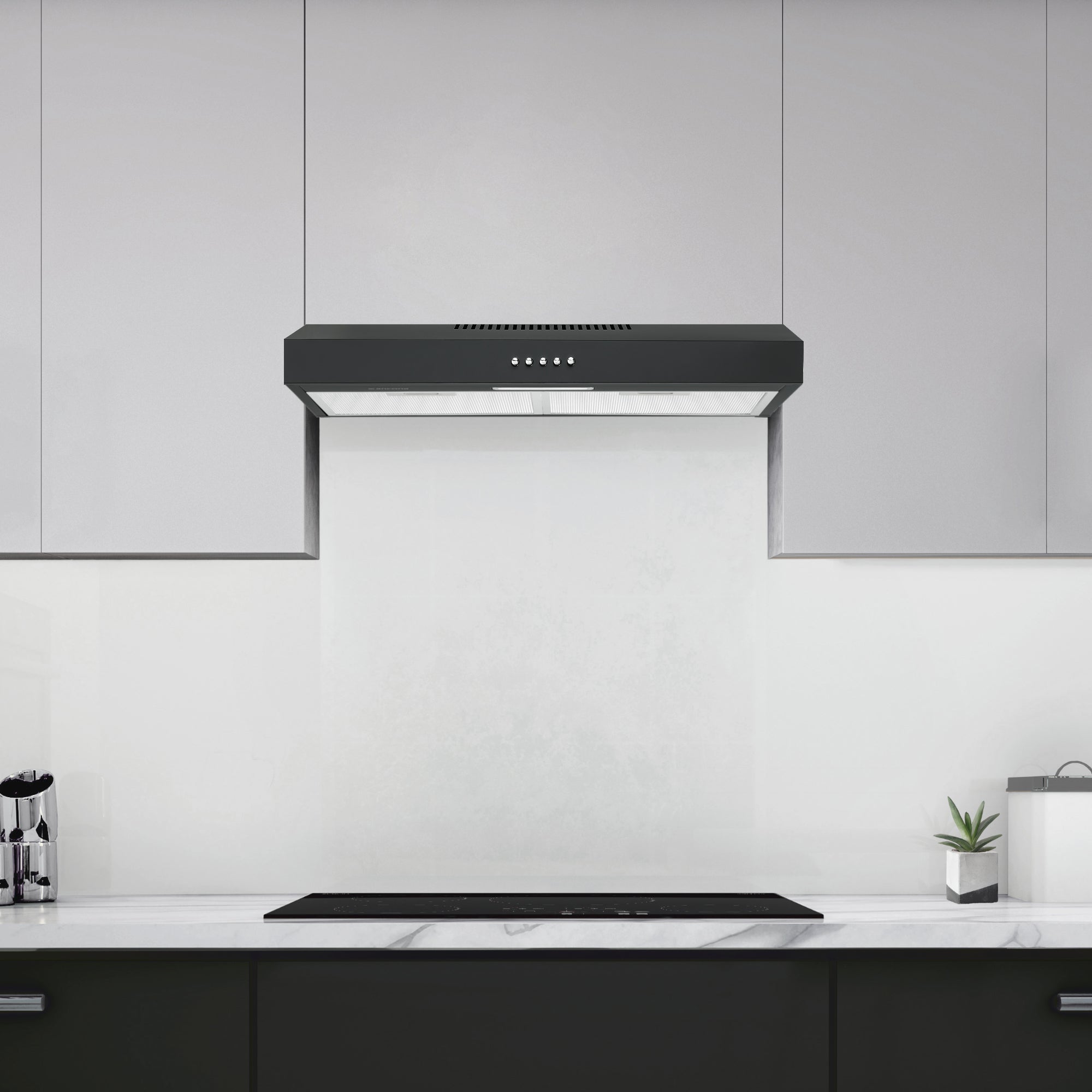 Ancona 24 Inch 110 CFM Convertible Under Cabinet Range Hood in Matte Black - Powerful Kitchen Ventilation for Smoke and Odor Removal