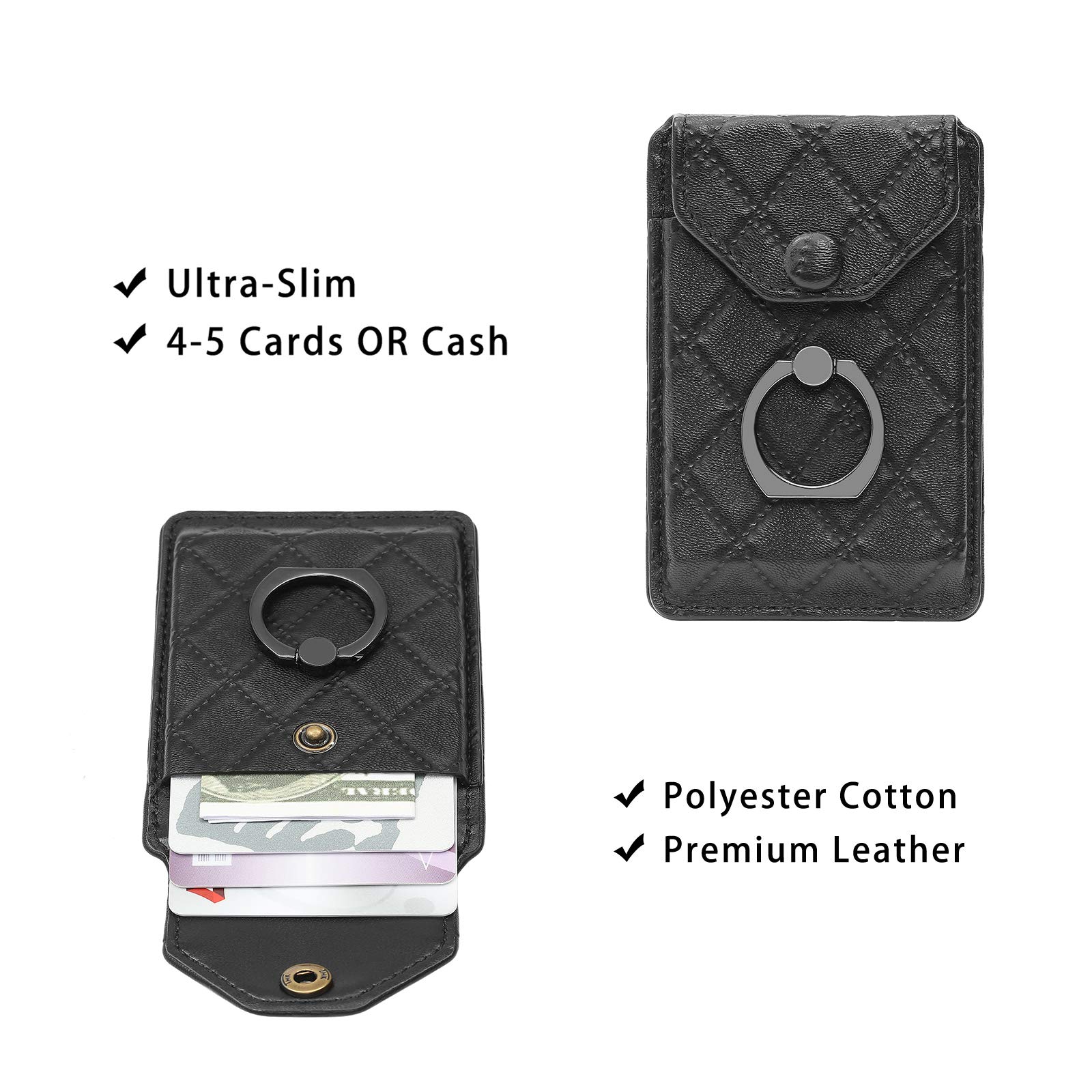 RFID Blocking Phone Card Holder - Adhesive Credit Card & ID Holder for All Smartphones - Secure Wallet Alternative for iPhone, Samsung - Perfect for Travel, Gym & Daily Use (Black)