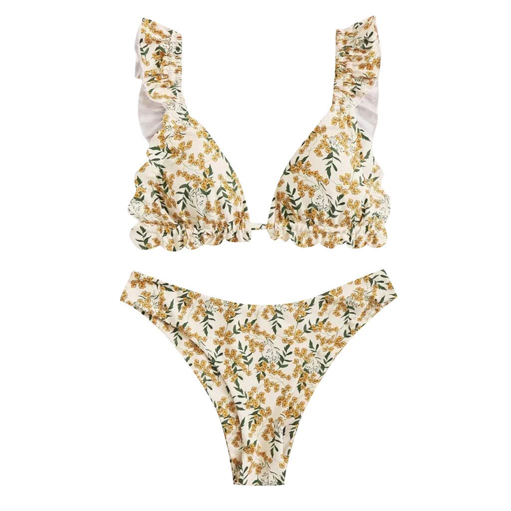 Sexy Floral Print Women's Bikini Set - High Waisted Two Piece Swimsuit with Ruffle Trim & Cover Up - Perfect for Beach Vacation, Pool Party and Summer Getaways