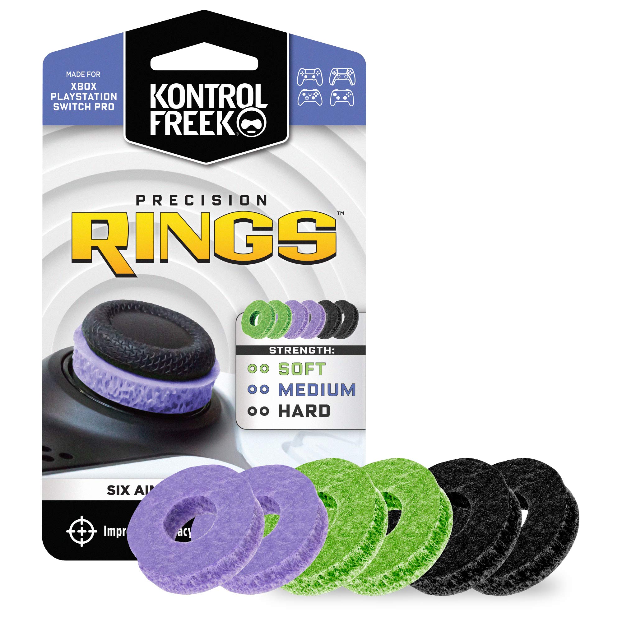 KontrolFreek Precision Rings - Aim Assist Motion Control for PS4, PS5, Xbox One, XBX, Switch Pro & Scuf Controllers (Black/Purple/Green) | Improve Gaming Accuracy for FPS & Competitive Play