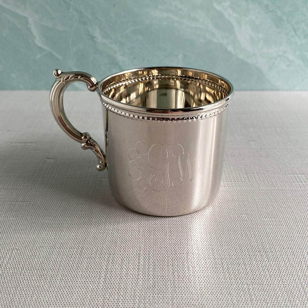 Sterling Silver Beaded Edge Baby Cup - Elegant Christening Gift for Newborns, Perfect for Baptism, First Communion & Baby Showers