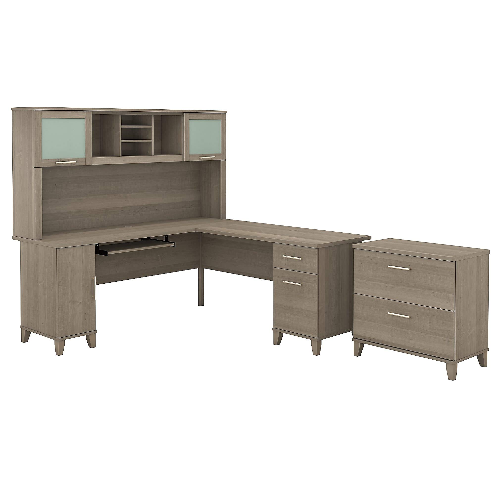 Bush Furniture Somerset L-Shaped Desk with Hutch & Lateral File Cabinet - Home Office Desk for Small Spaces, Work from Home Setup, Study & Writing
