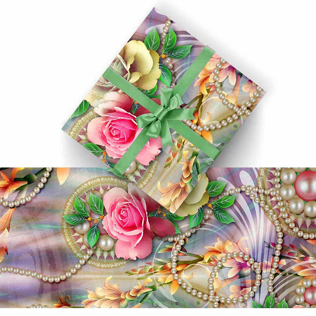InterestPrint Floral Pearl Wrapping Paper Roll - 2 Rolls for Gift Wrapping, Birthdays, Christmas & All Occasions | Colorful Holiday Decorative Paper
