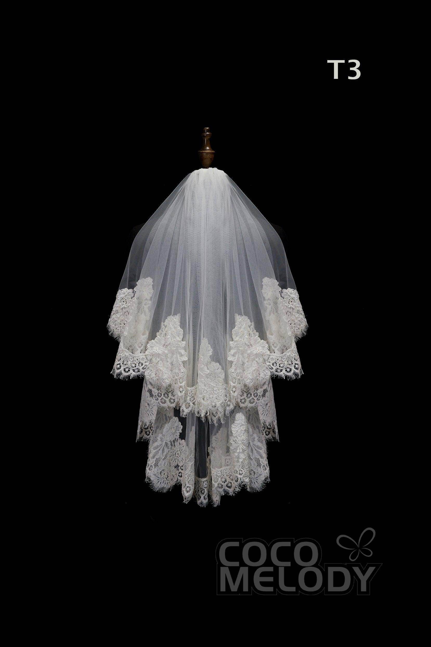 Elegant One-Tier Lace Edge Tulle Bridal Hip Veil with Floral Appliques - Perfect for Weddings, Bridal Showers & Romantic Photo Shoots