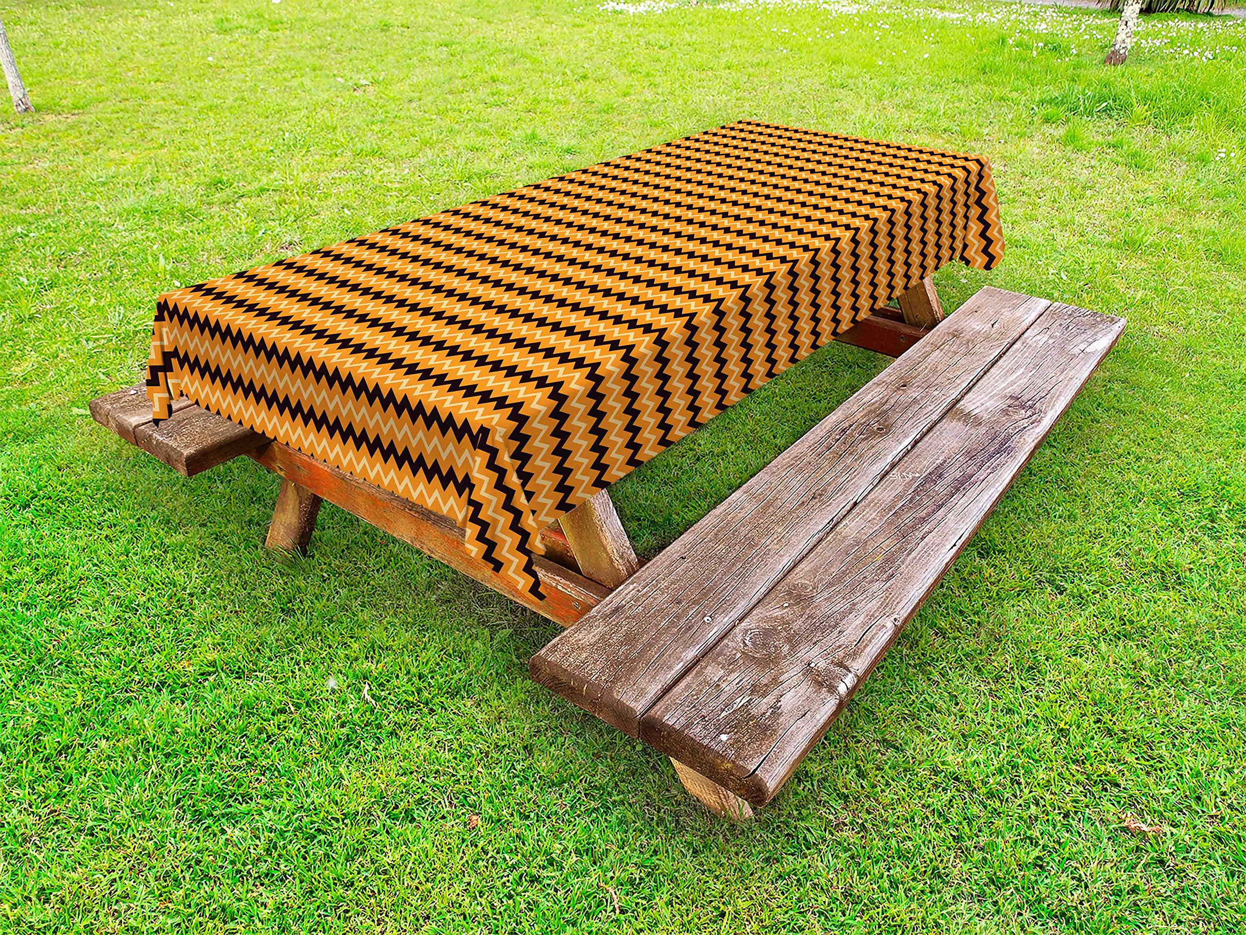 Ambesonne Stripes Outdoor Tablecloth - Chevron Zigzag Geometric Pattern in Warm Orange, Black & Pale Orange - Waterproof Washable Picnic Table Cover 58x120 Inches for Patio, BBQ, Garden Parties & Outdoor Dining