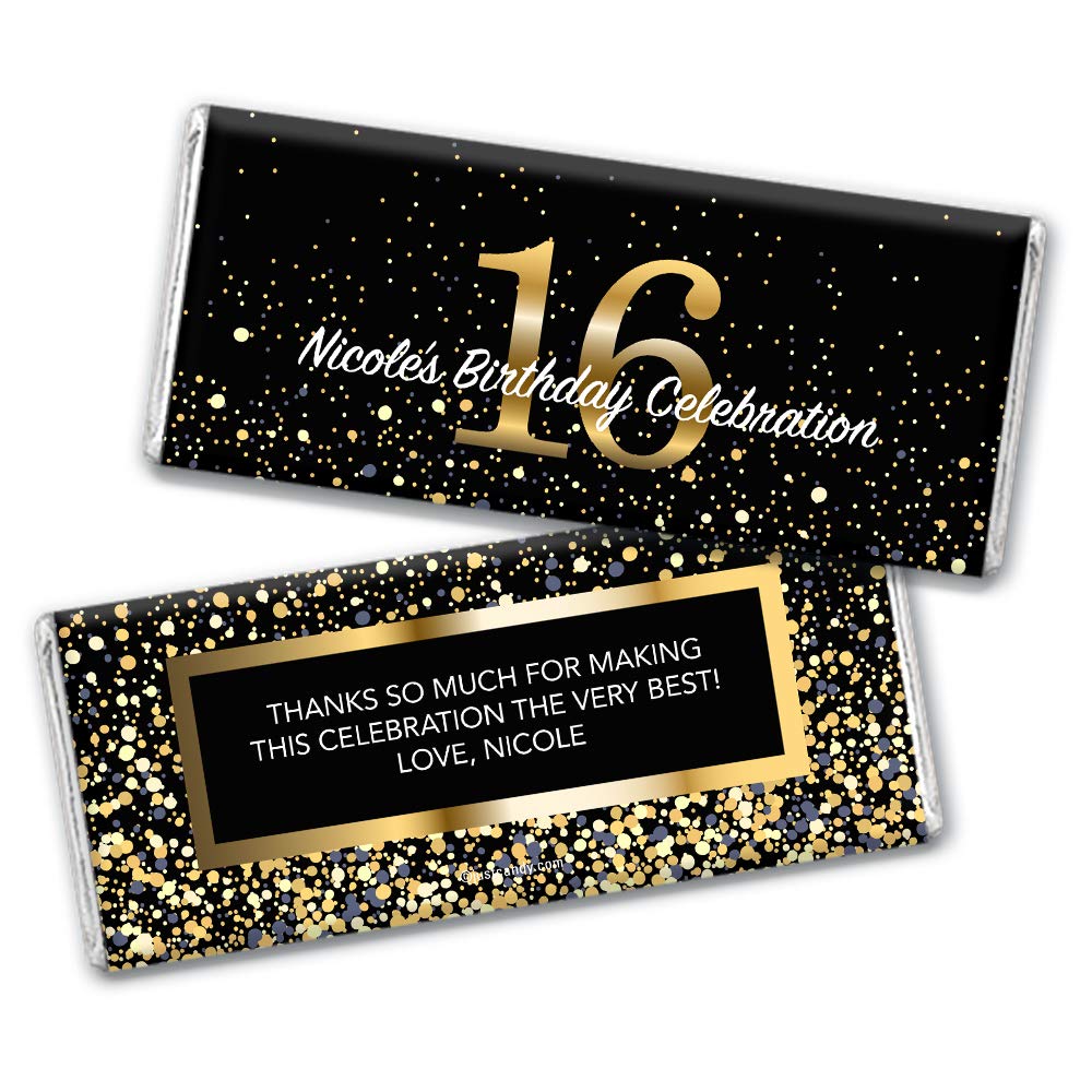 Personalized 16th Birthday Chocolate Bars with Custom Wrappers - 12 Count Milestone Candy Favors for Sweet Sixteen Parties, Graduation Gifts & Teen Celebrations