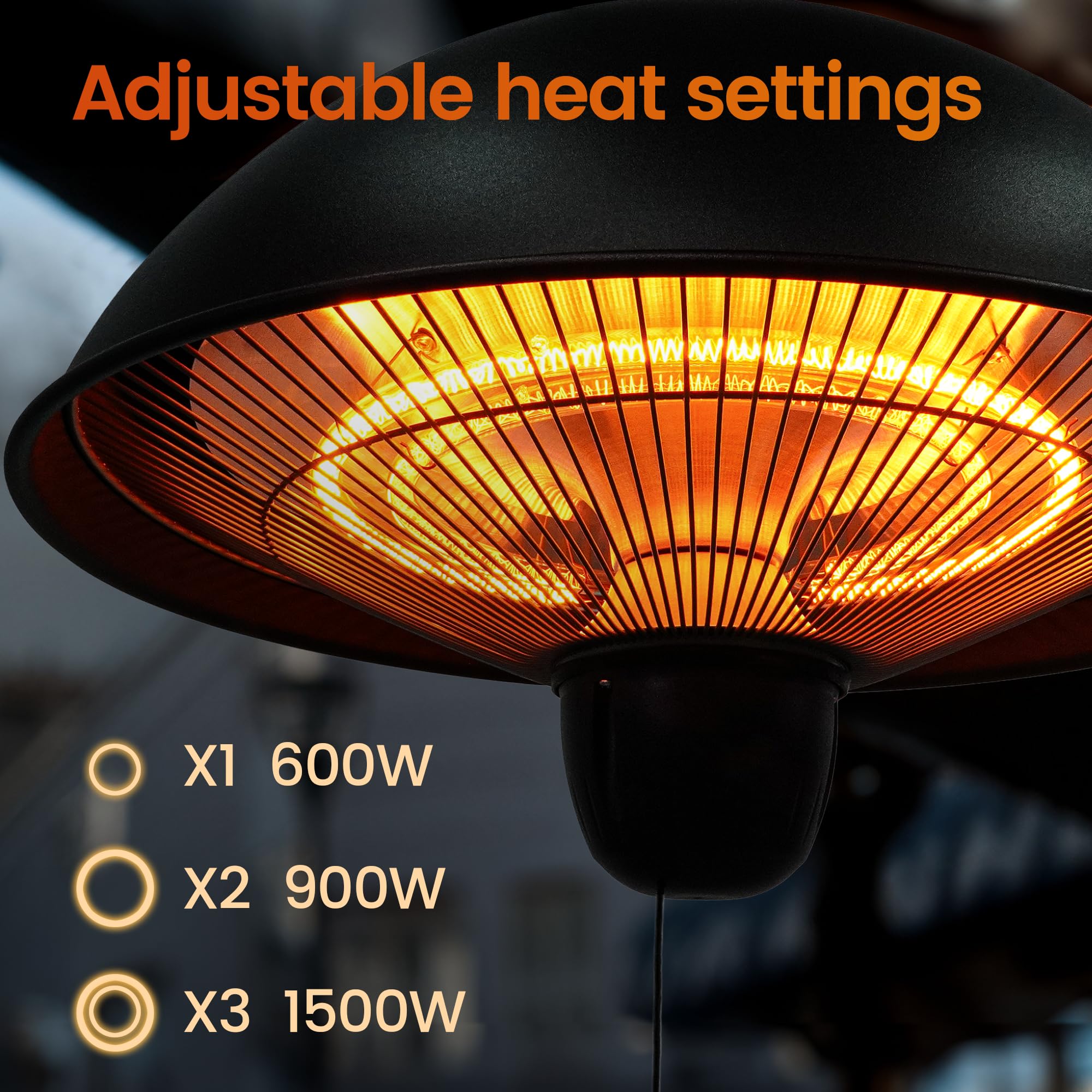 Outdoor Ceiling Mounted Infrared Heater - 600W/900W/1500W Adjustable Electric Patio Heater for Indoor & Outdoor Use - Perfect for Decks, Garages, and Covered Porches