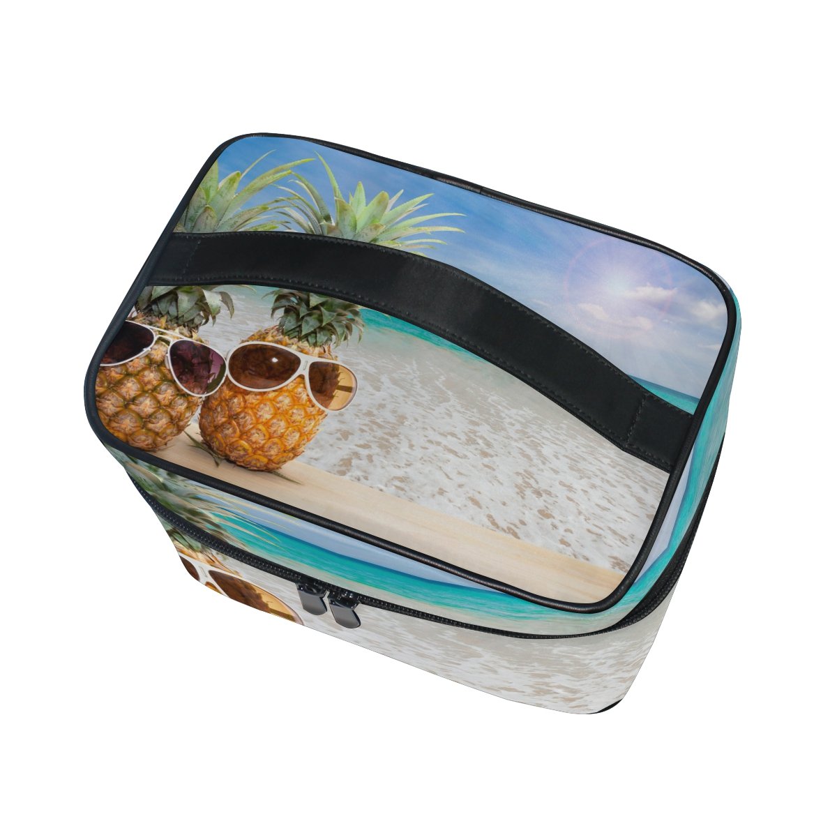 Stylish Tropical Pineapple Cosmetic Bag for Women - Waterproof Travel Makeup Organizer with Zipper Closure - Perfect for Beach Vacation, Gym, and Daily Essentials Storage