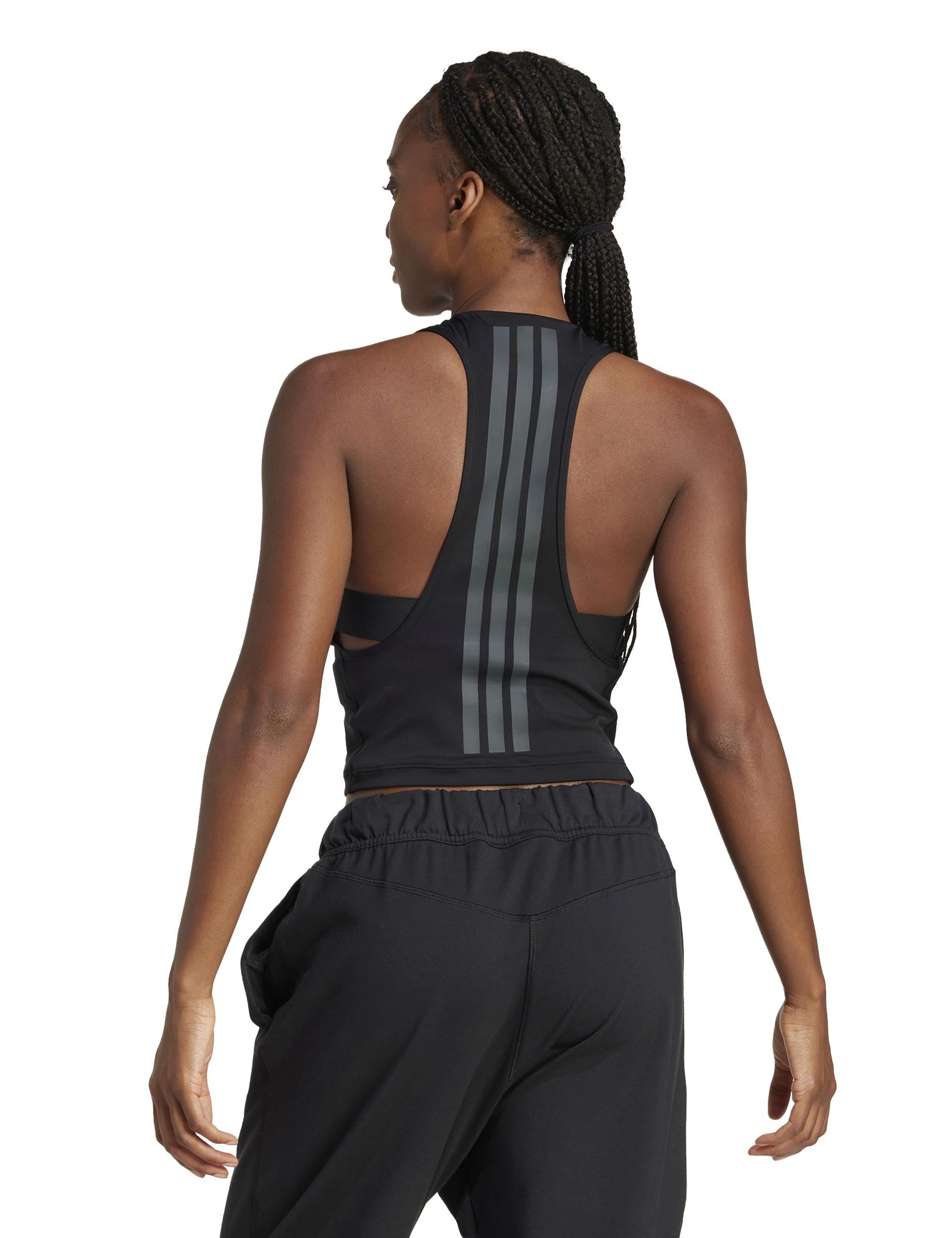 Power 3 Stripes Racerback Sports Bra Tank Top - Black - Workout, Yoga & Gym Essential for Women