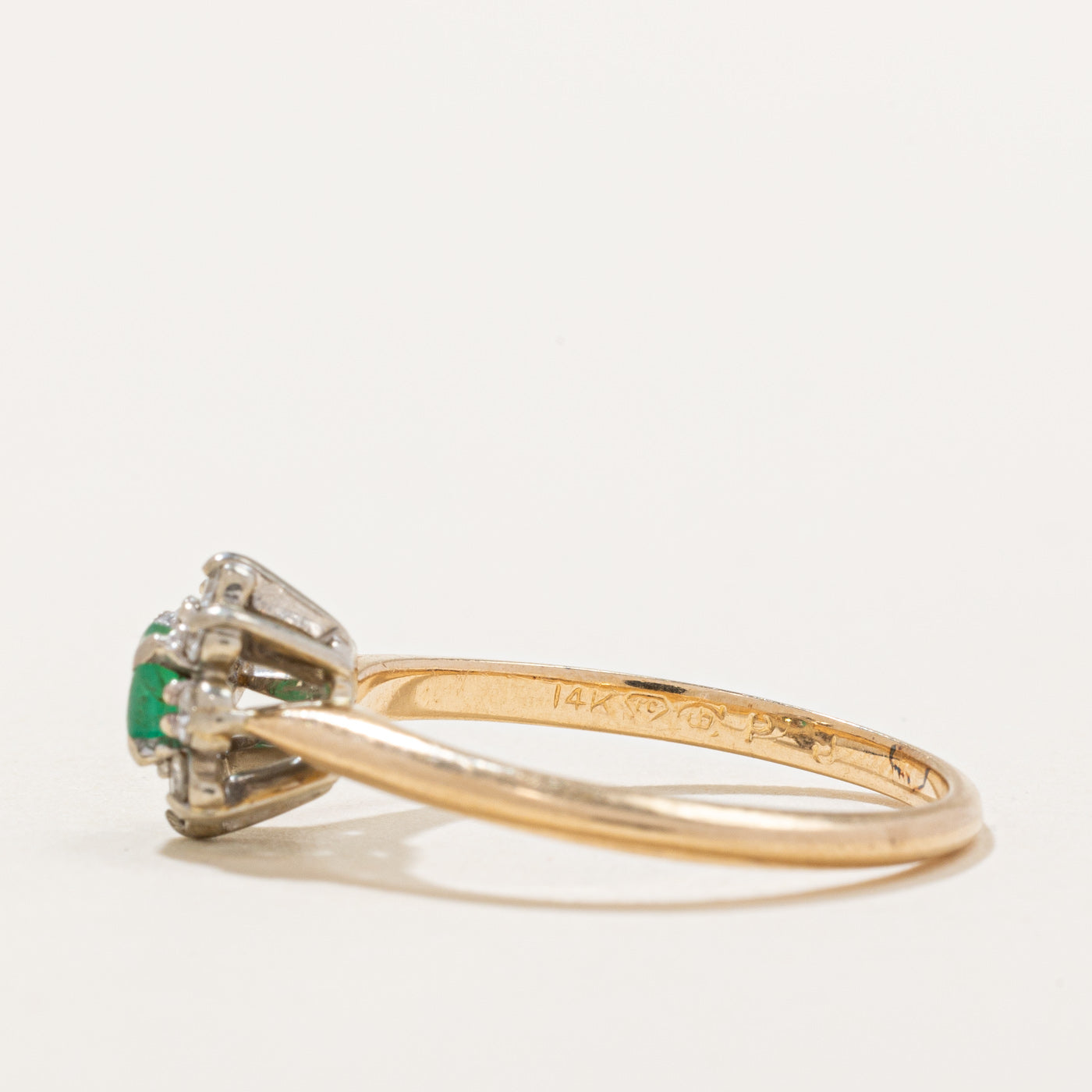 Vintage Canadian Emerald & Diamond Halo Ring - 0.14ct Emerald & 0.06ctw Diamond - Size 6.75 - Elegant Wedding, Engagement & Anniversary Jewelry Gift