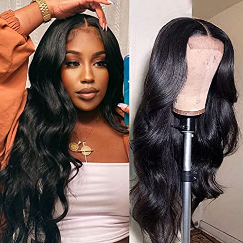 BLY 150% Density 22 Inch Human Hair Wigs for Black Women - Body Wave HD Transparent Lace Front Wig with 4x4 Pre-Plucked Closure | Virgin Hair Natural Black Color | Perfect for Daily Wear, Parties & Special Occasions