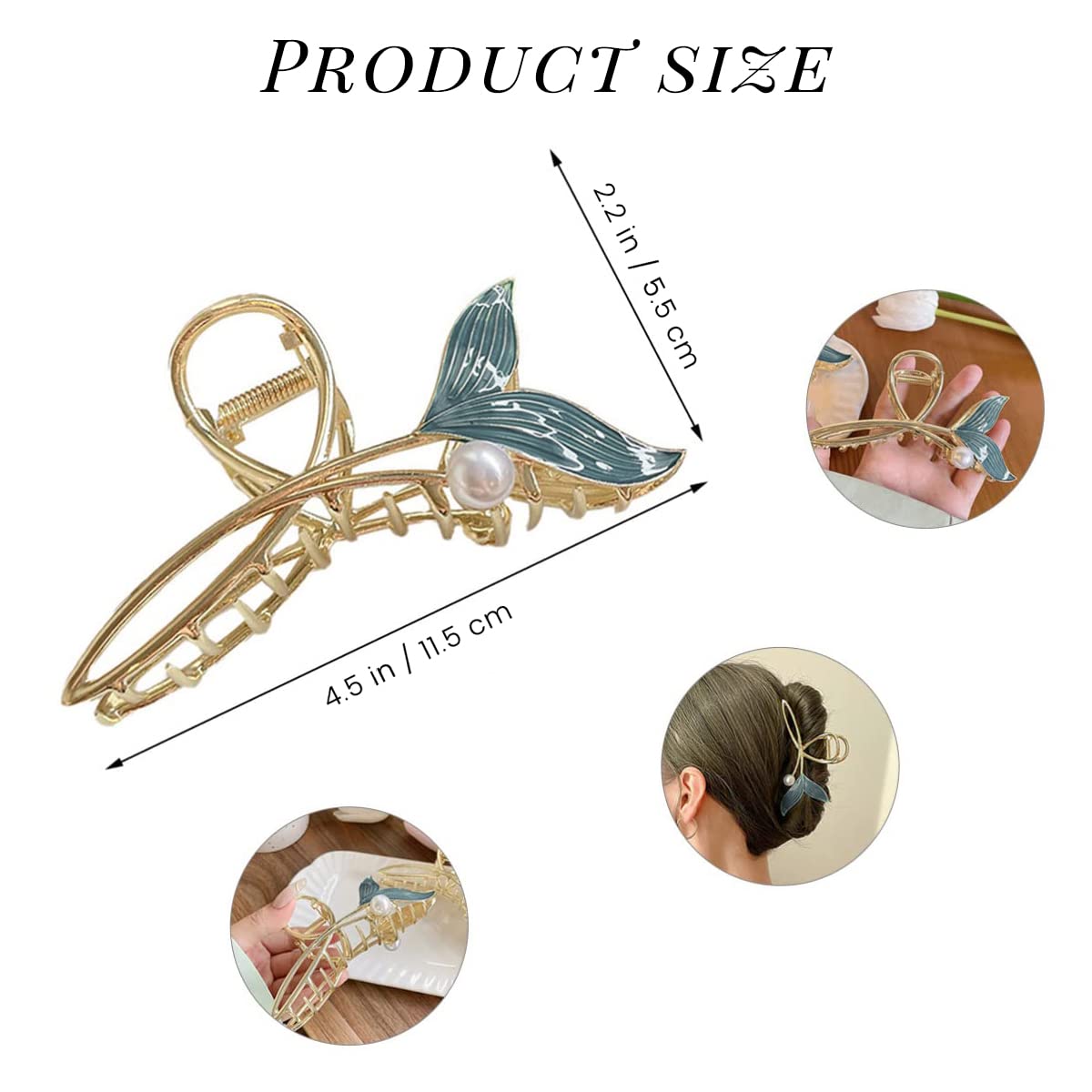 PALAY® Large Mermaid Pearl Hair Claw Clip for Women - Non-Slip Metal Jaw Clip, Strong Hold Hair Accessories for Elegant Bun & Updo Hairstyles | Perfect Gift for Ladies, Wedding, Party & Daily Use