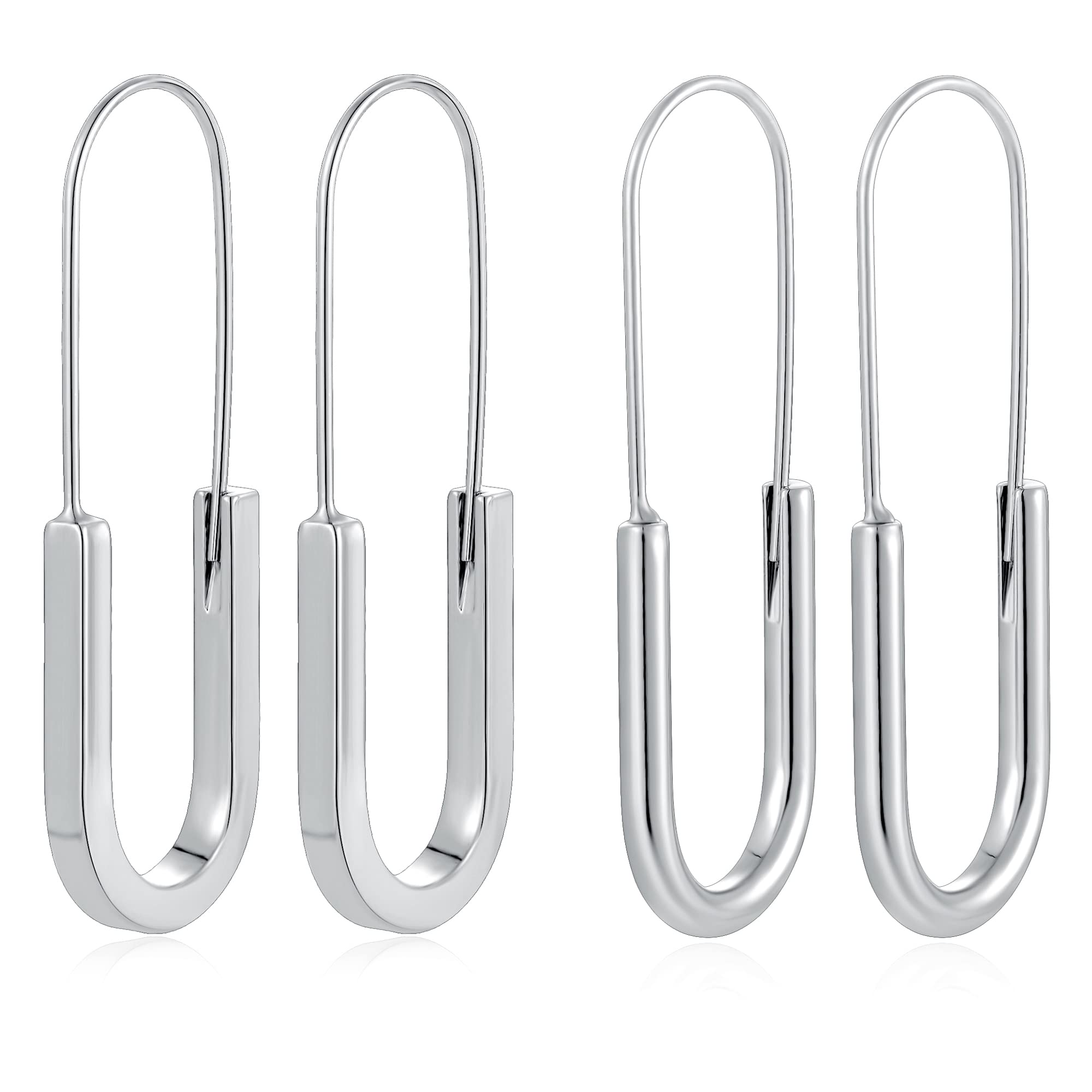 Hypoallergenic Silver & Gold Plated Hoop Earrings for Women - Minimalist Paper Clip Dangle Earring Set | Trendy Fashion Jewelry for Everyday Wear & Special Occasions