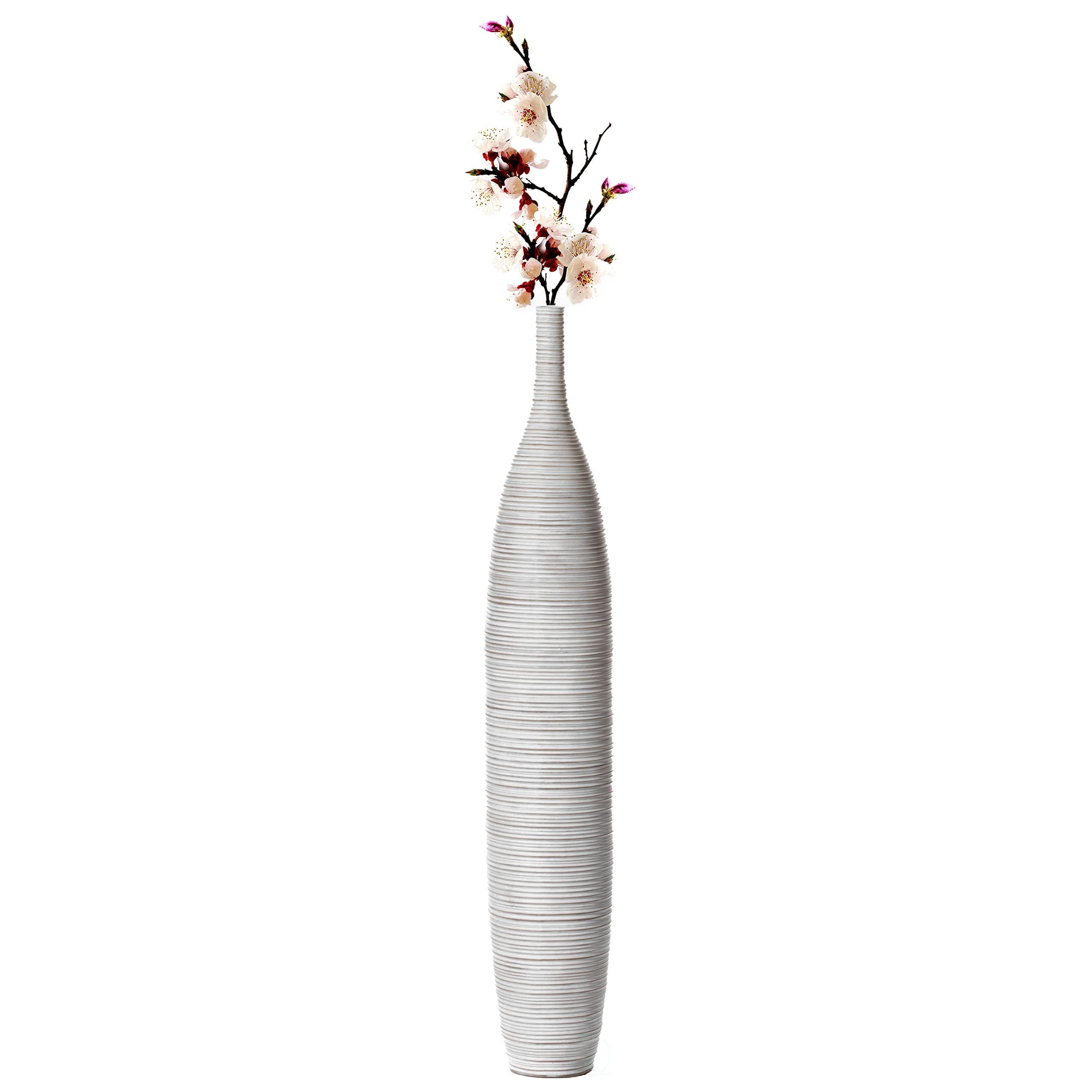 48 Inch White Ribbed Floor Vase - Modern Ceramic Home Decor for Living Room, Elegant Tall Sculptural Vase with Contemporary Design | Perfect for Farmhouse, Boho & Minimalist Interior Styling