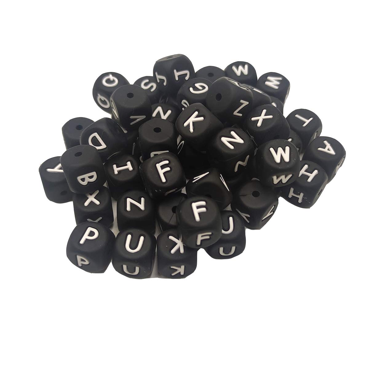 12mm Silicone Alphabet Beads for DIY Jewelry & Keychains - 50pcs Square Letter Beads for Crafting Gifts