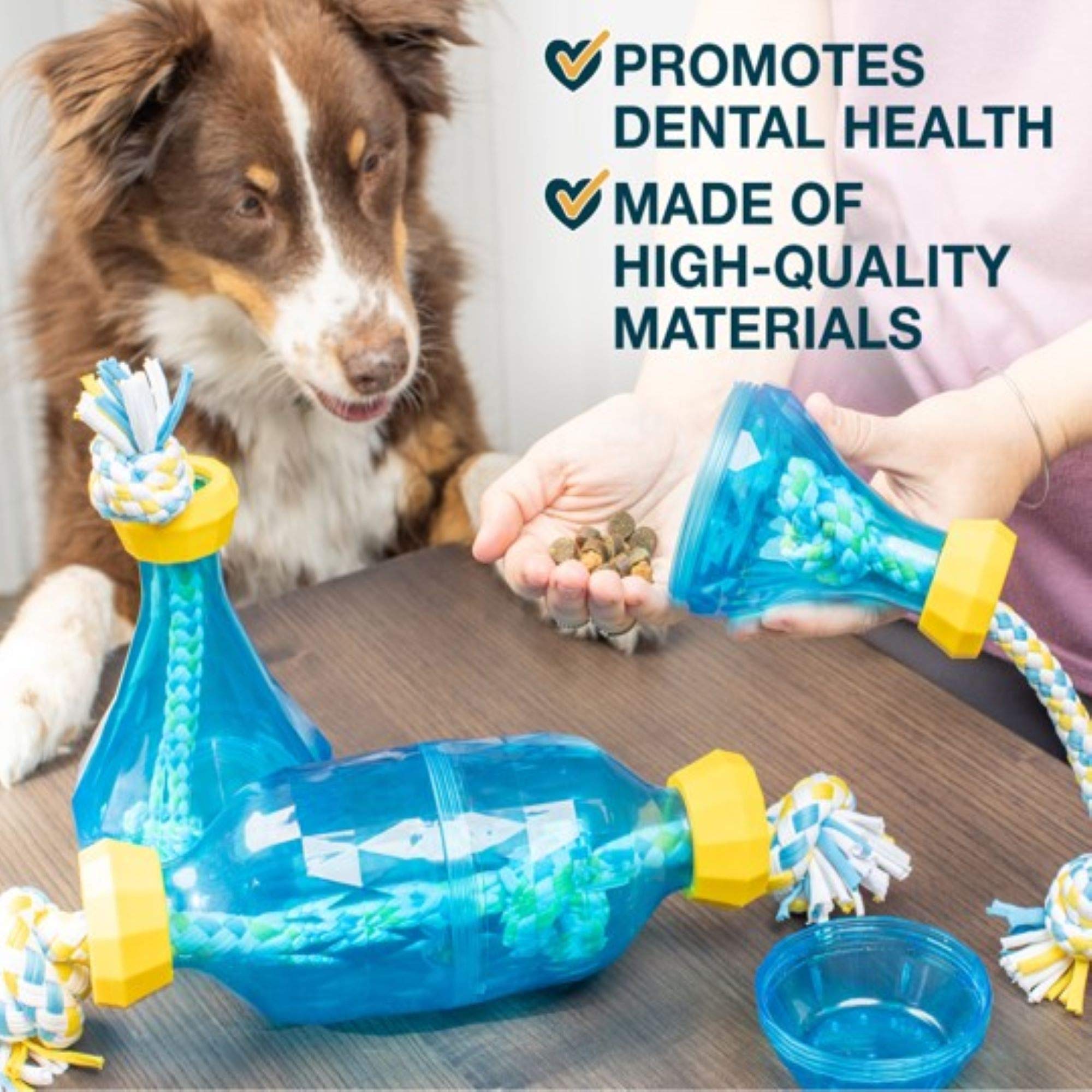 IQ Treat Tug & Activity Puzzle Dog Toy with Rope - Interactive Enrichment Toy for Dogs - Includes Treat Dispenser for Dry Food - Large 10.6