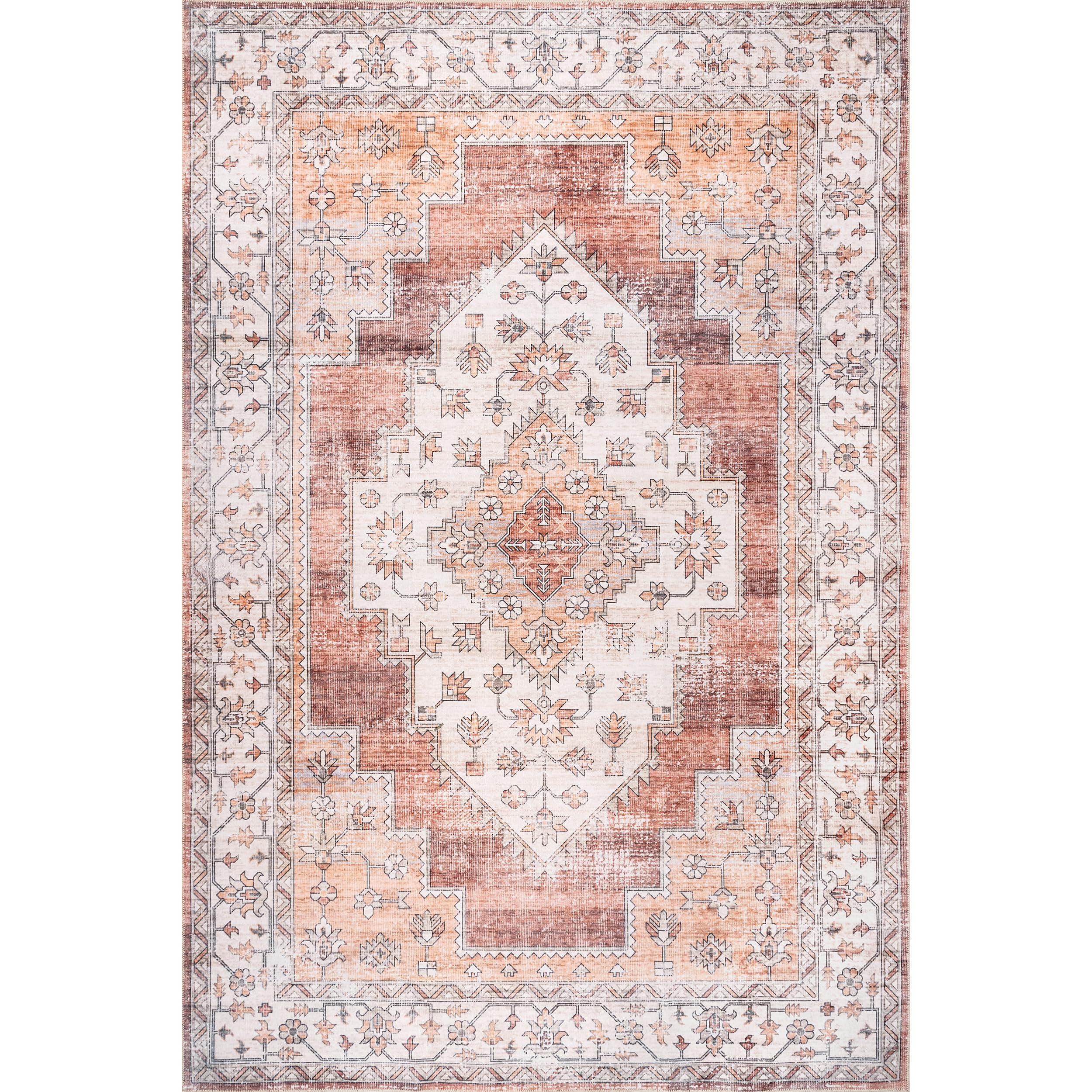 **nuLOOM 8' x 10' Machine Washable Stain-Resistant Area Rug with Non-Slip Backing – Low Profile for Living Room, Bedroom, Dining Room – Dania Rust – Perfect for High-Traffic Areas & Pet-Friendly Homes**