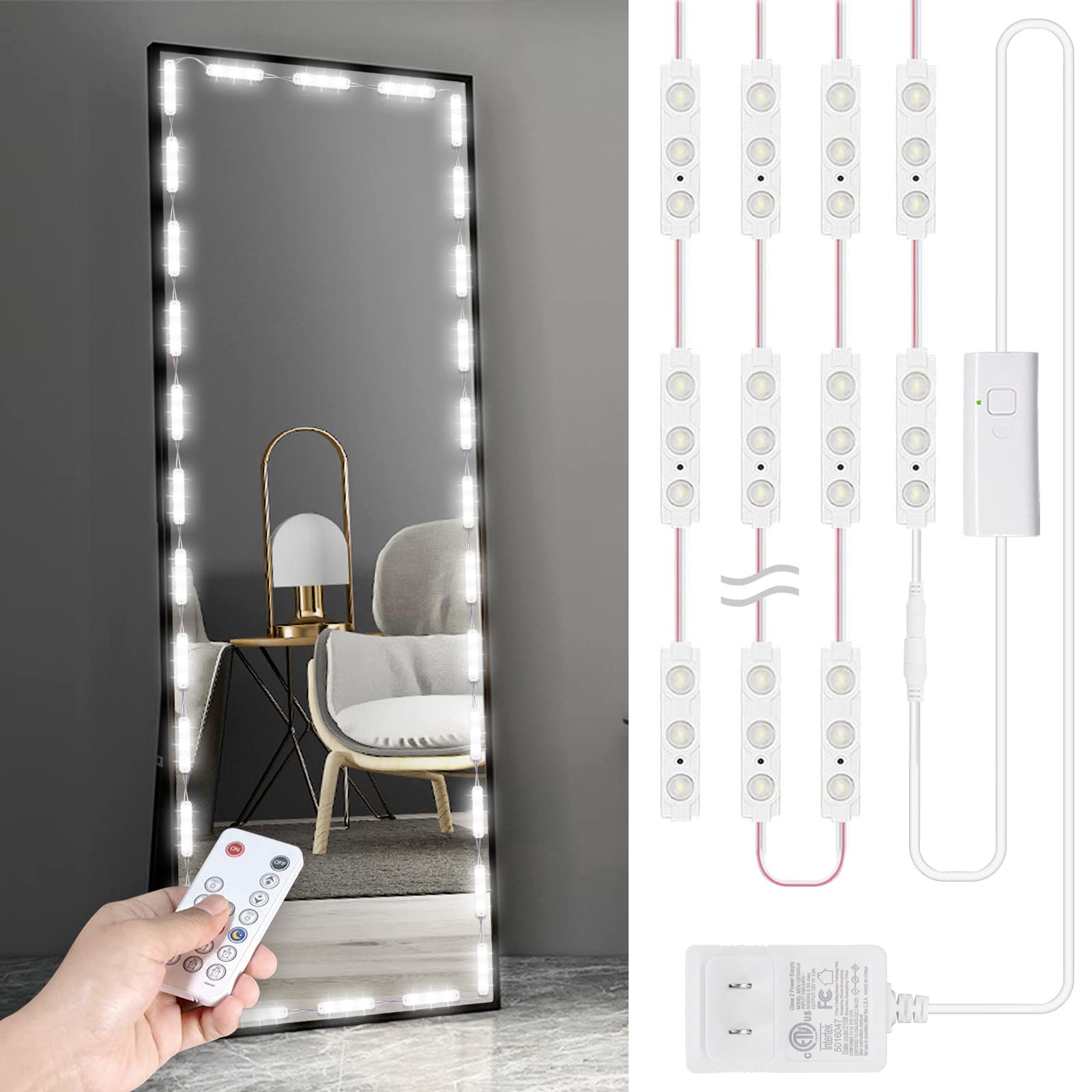 Kintion 13ft Dimmable LED Vanity Mirror Lights with RF Remote - Hollywood Style Waterproof Makeup Lighting for Bathroom, Full Body Mirror & Vanity (Mirror Not Included) - Perfect for Home Makeup Studio, Dressing Room & Salon Lighting