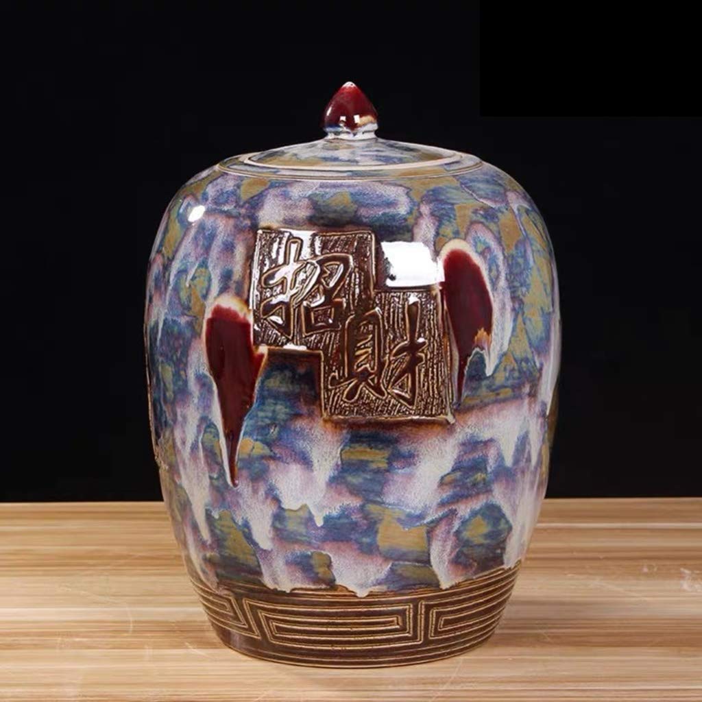 Vintage Chinese Porcelain Cereal Storage Container - 10KG/22LB Grain Bin for Flour, Sugar, Coffee, Rice, Nuts, Snacks, Pet Food & Tea - Retro Kitchen Pantry Organization & Decorative Food Storage - Perfect for Farmhouse, Asian-Themed Kitchens & Pantry Organization