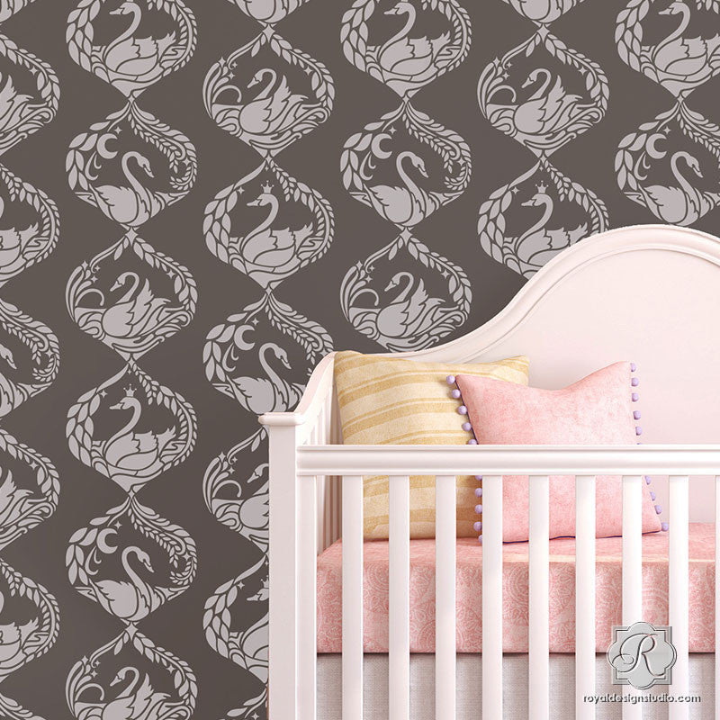 Swan Serenade Wall Stencil - Reusable DIY Painting Template for Home Decor, Nursery, Bedroom & Living Room - Perfect for Accent Walls, Murals & Creative Art Projects