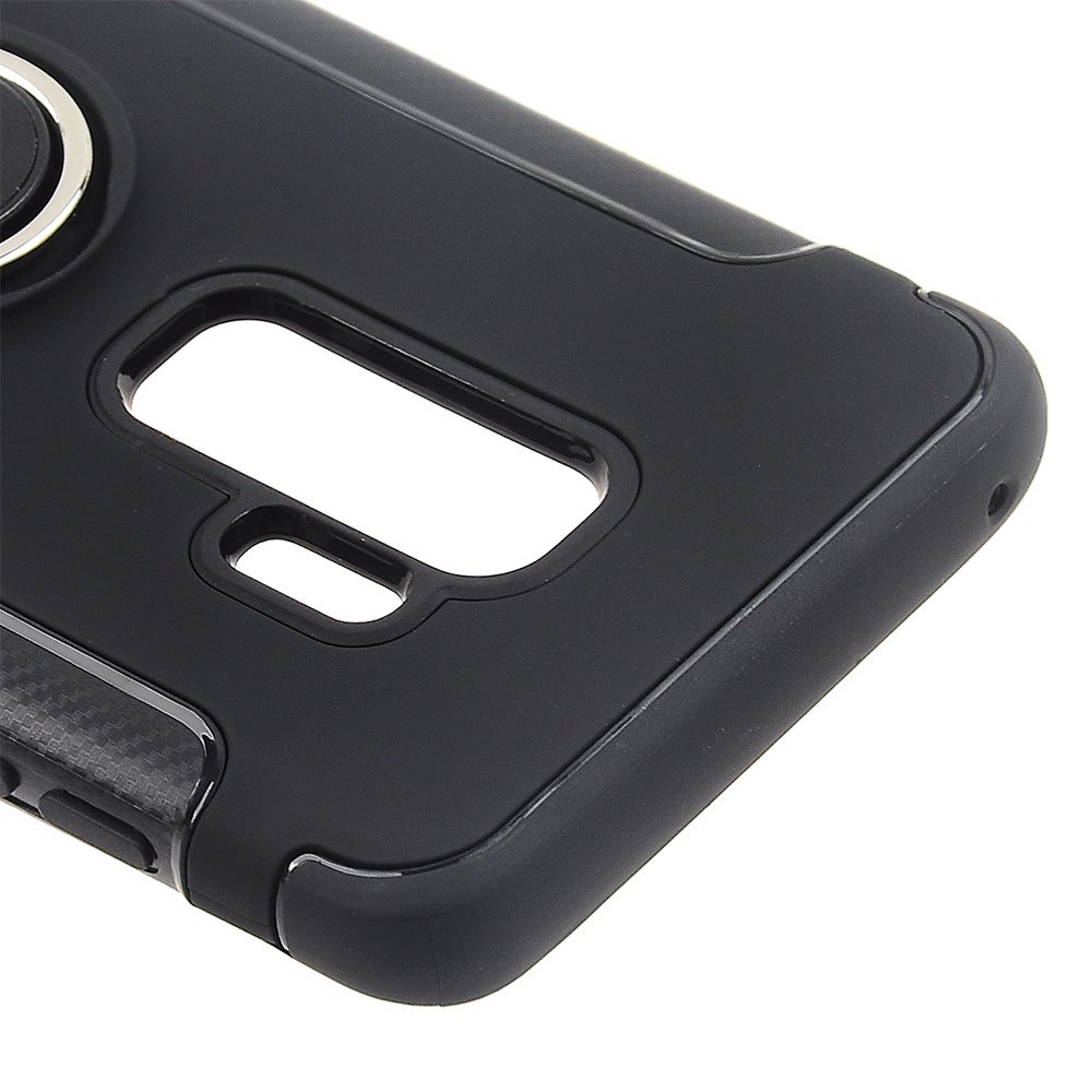 Shockproof Carbon Fiber TPU Case for Samsung Galaxy S9 Plus with Ring Stand - Slim Protective Phone Cover for Galaxy S9+ (Black) | Perfect for Work, Travel & Everyday Use