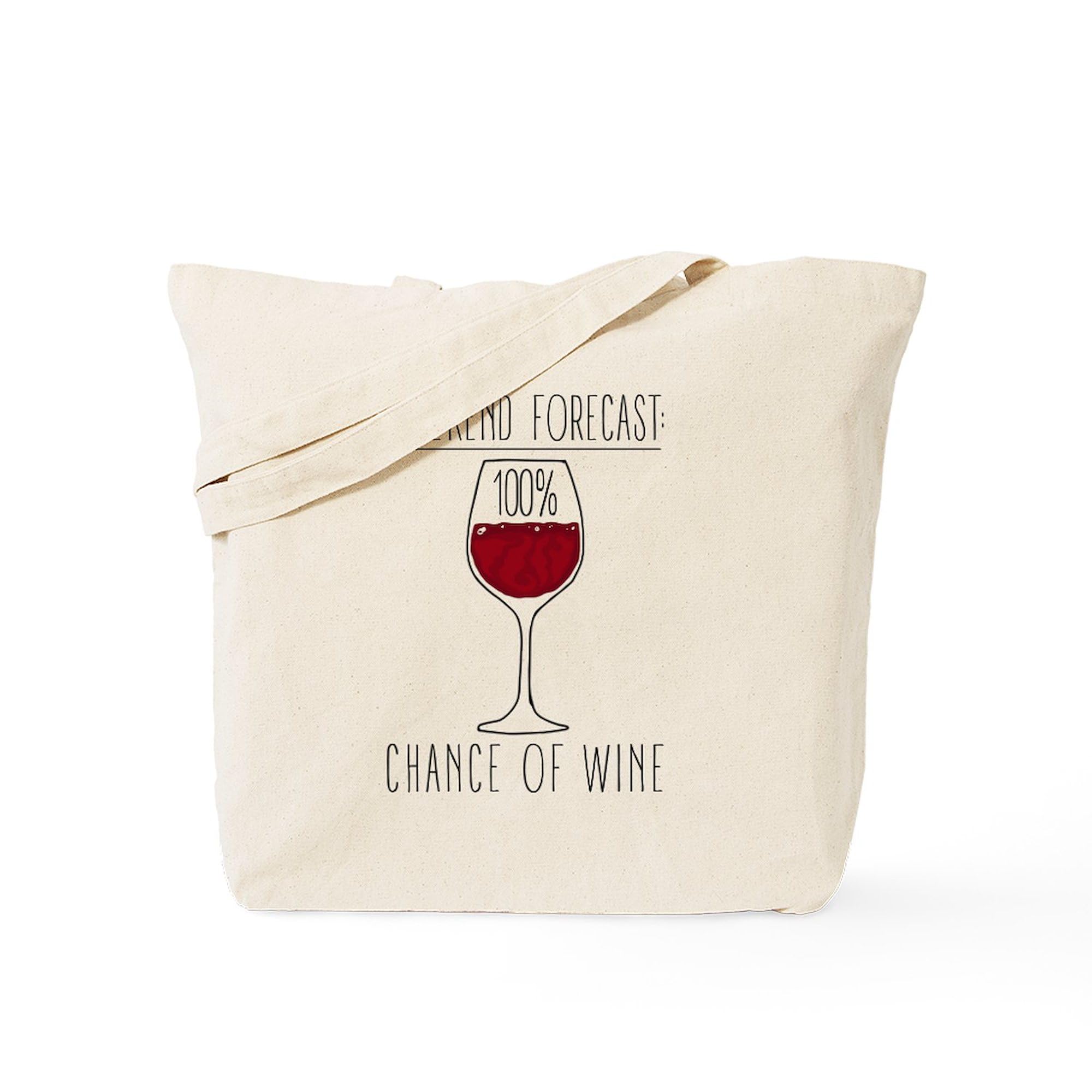 100% Chance of Wine Tote Bag - Natural Canvas Reusable Grocery Shopping Bag for Wine Lovers, Beach Trips & Farmers Market